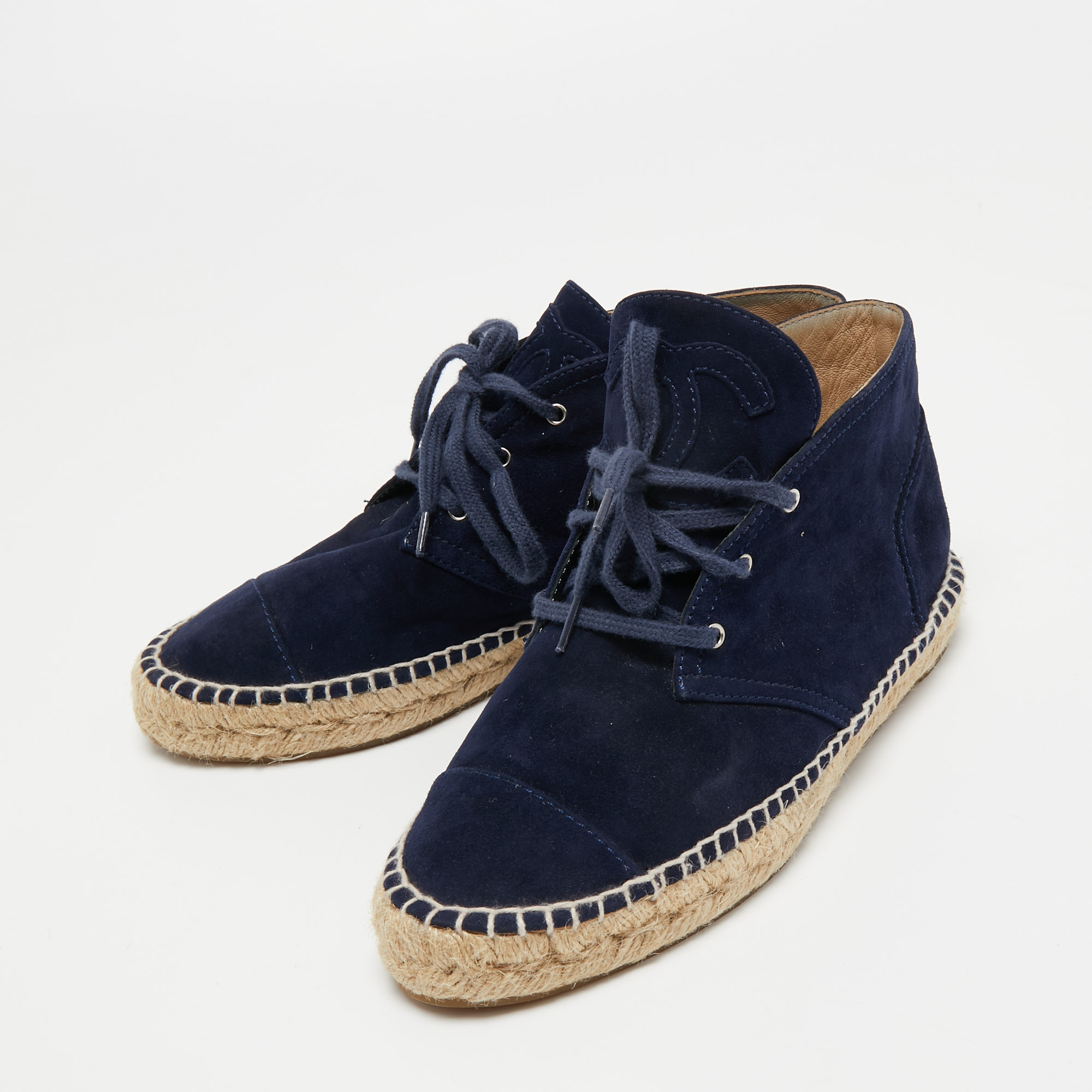 

Chanel Blue Suede Espradrille High Top Sneakers Size