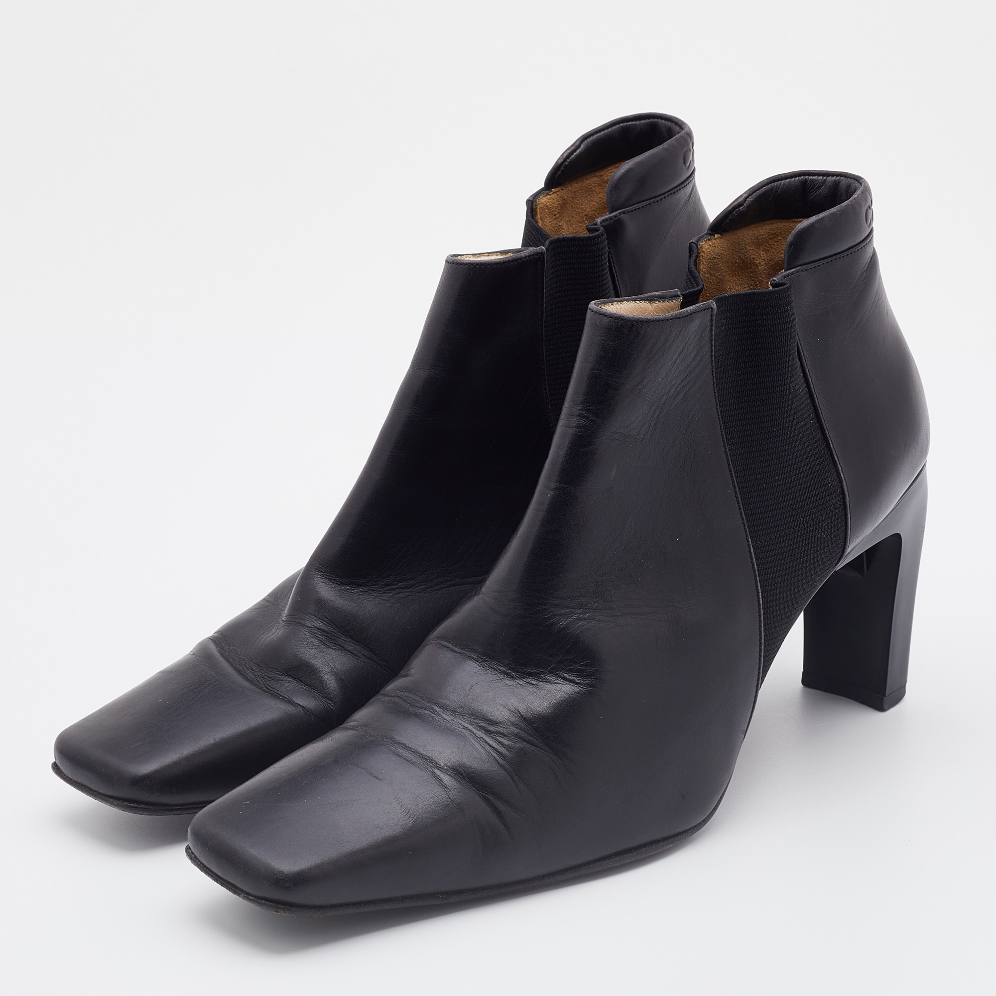 

Chanel Black Leather Square Toe Ankle Chelsea Boots Size