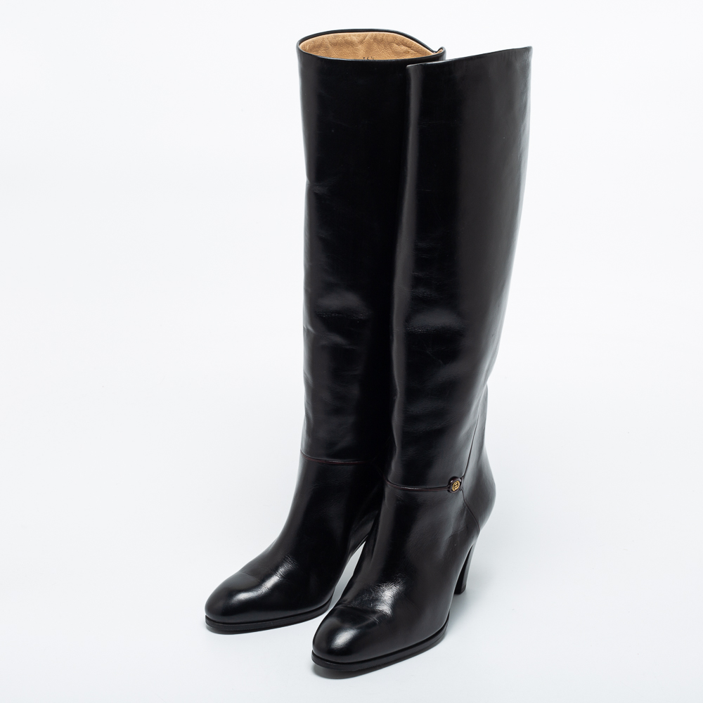 

Gucci Black Leather Mild Calf Length Boots Sze