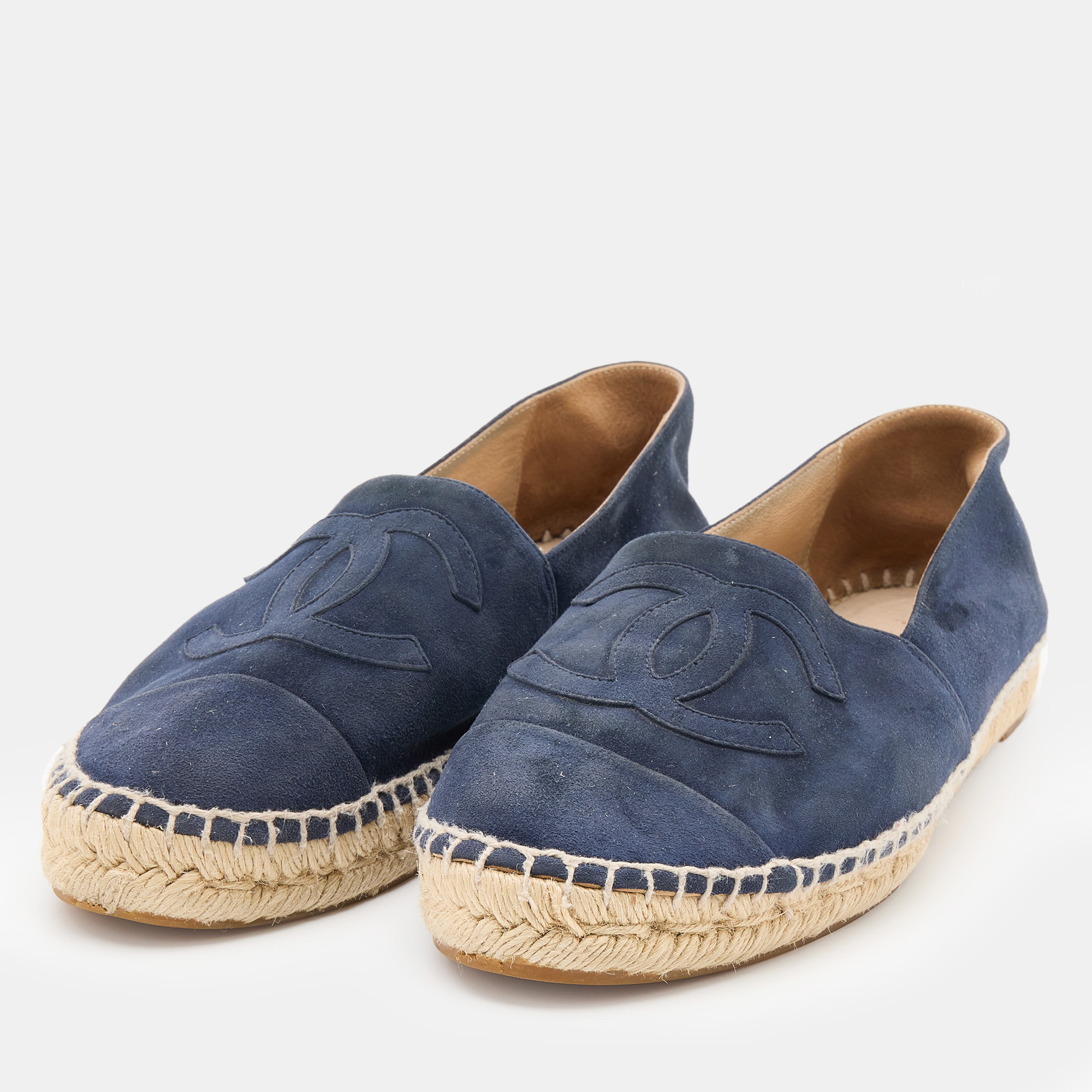 

Chanel Navy Blue Suede CC Espadrille Flats Size