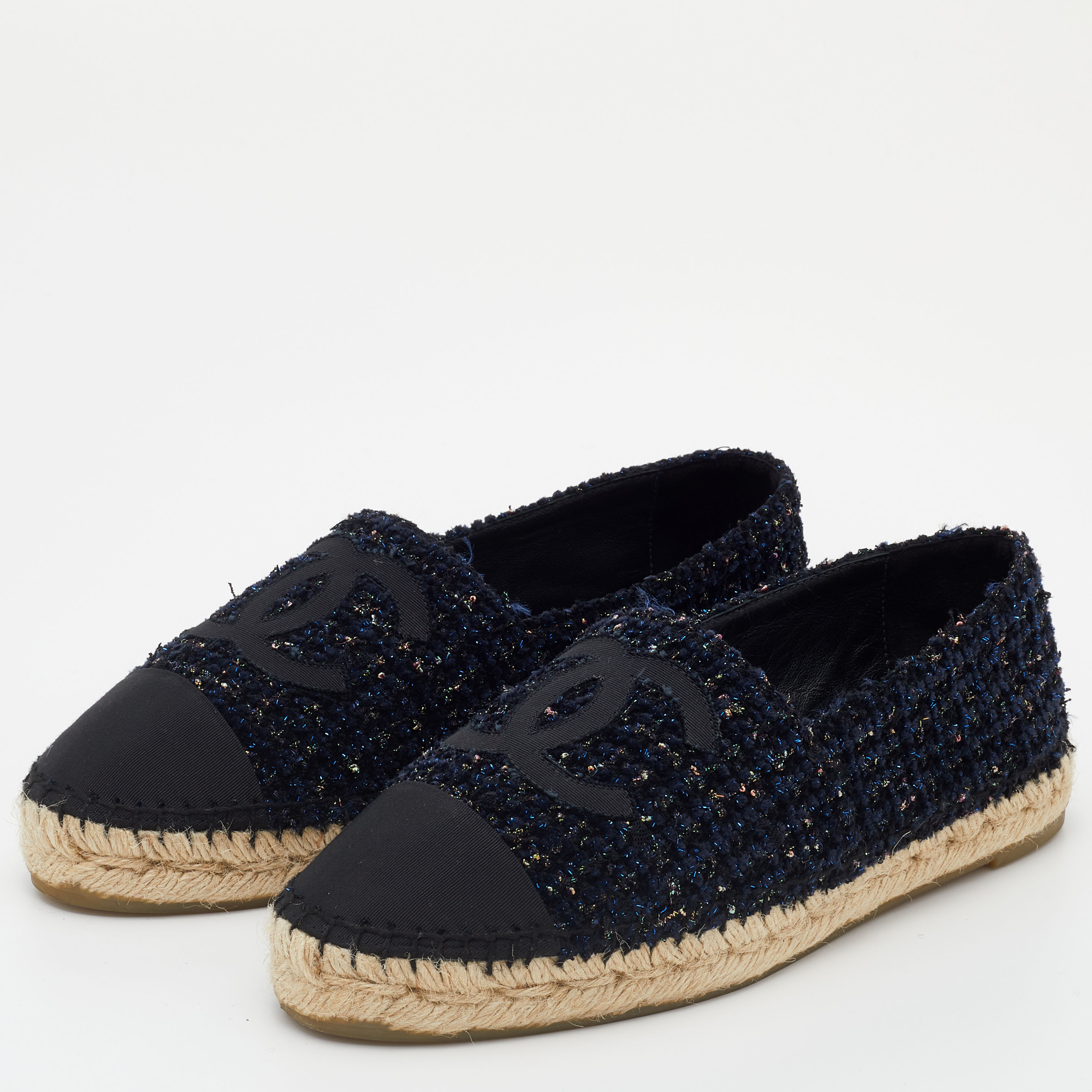 

Chanel Multicolor Tweed and Fabric Cap Toe Espadrille Flats Size