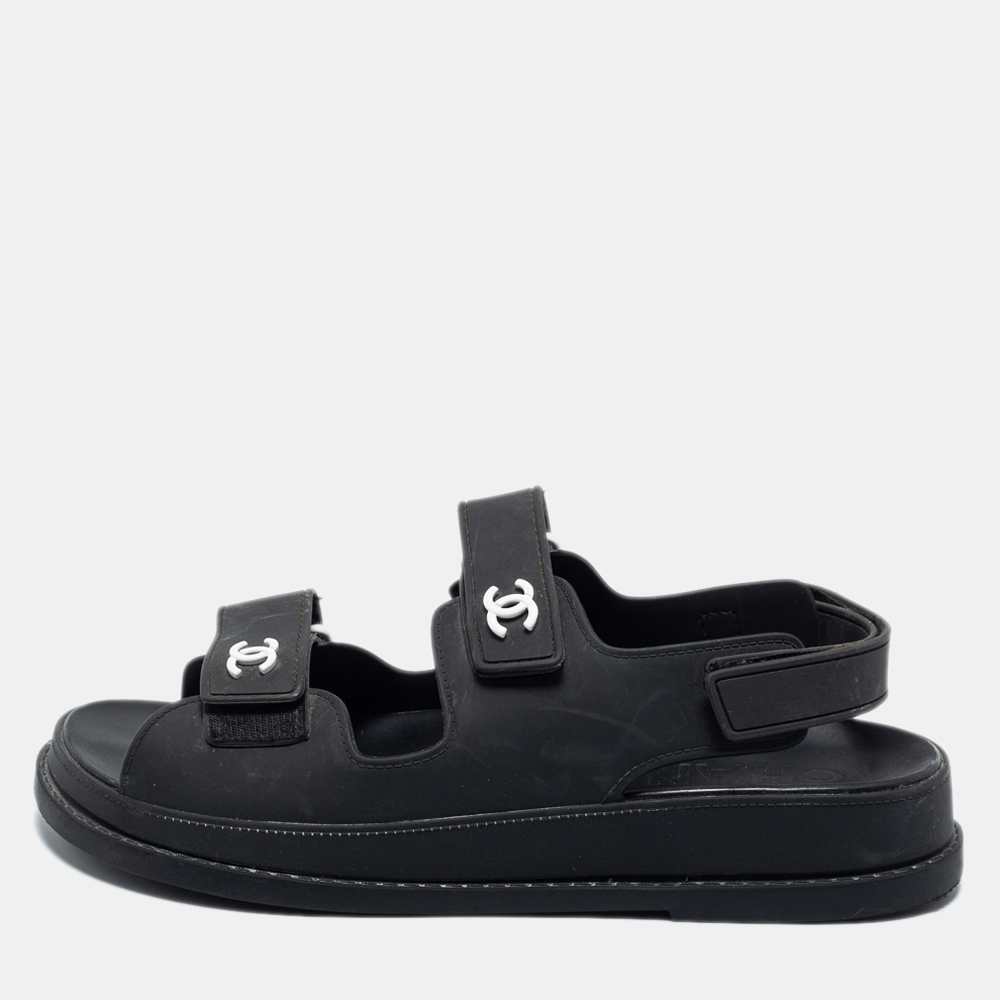 Chanel Black Rubber CC Dad Sandals Size 39 Chanel