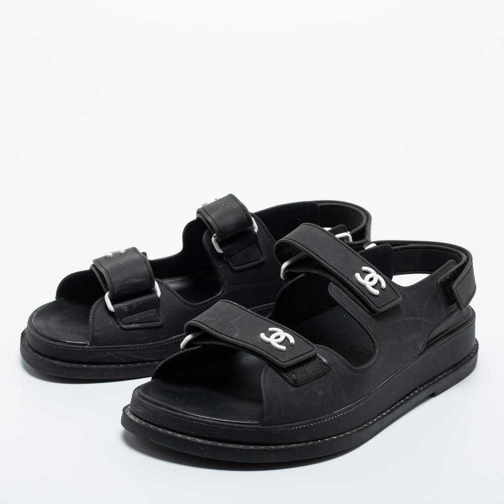 Chanel Black Rubber CC Dad Sandals Size 39