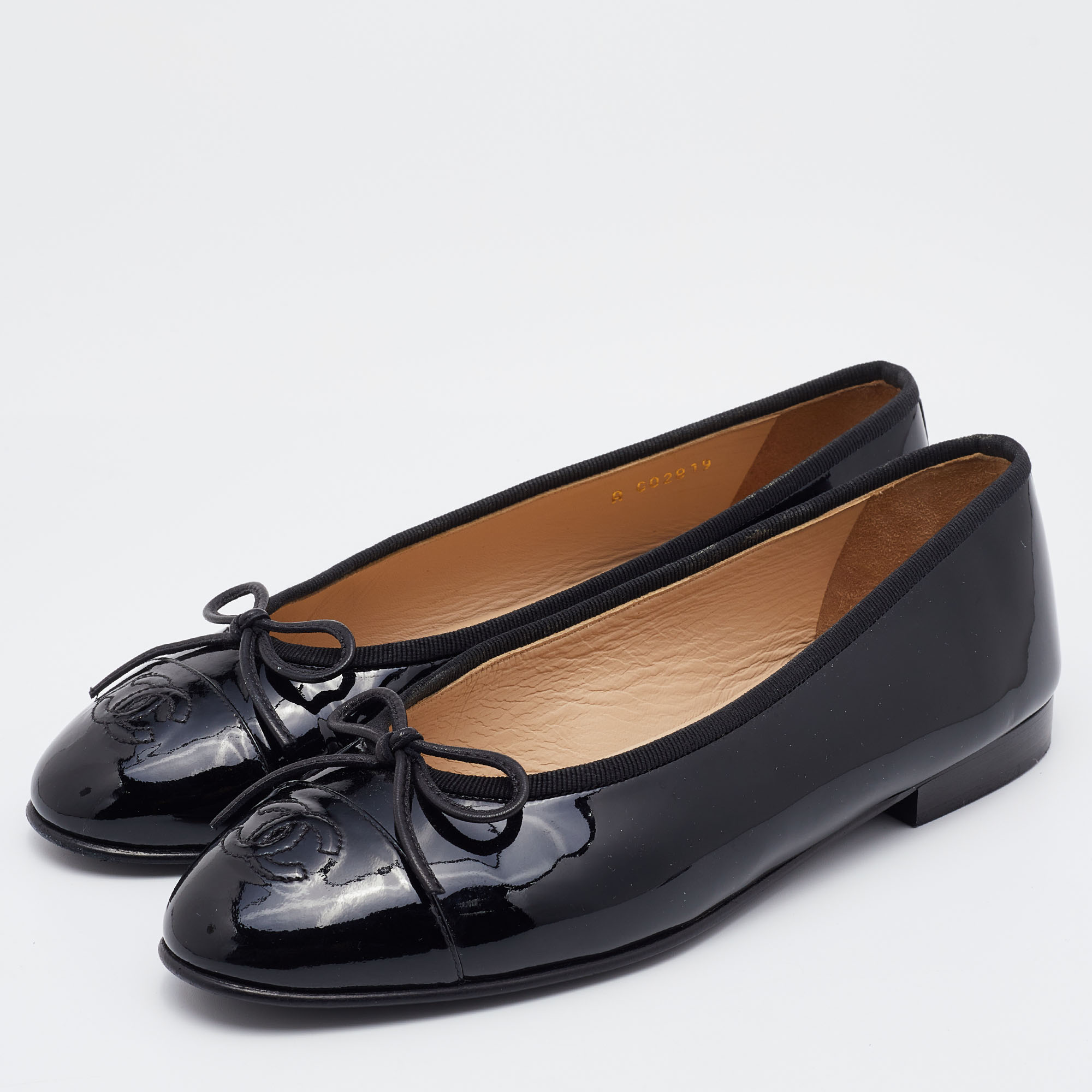 

Chanel Black Patent Leather CC Bow Ballet Flats Size