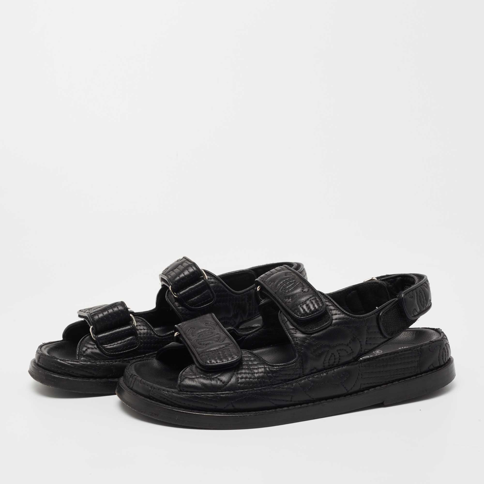 

Chanel Black Leather CC Dad Flat Sandals Size