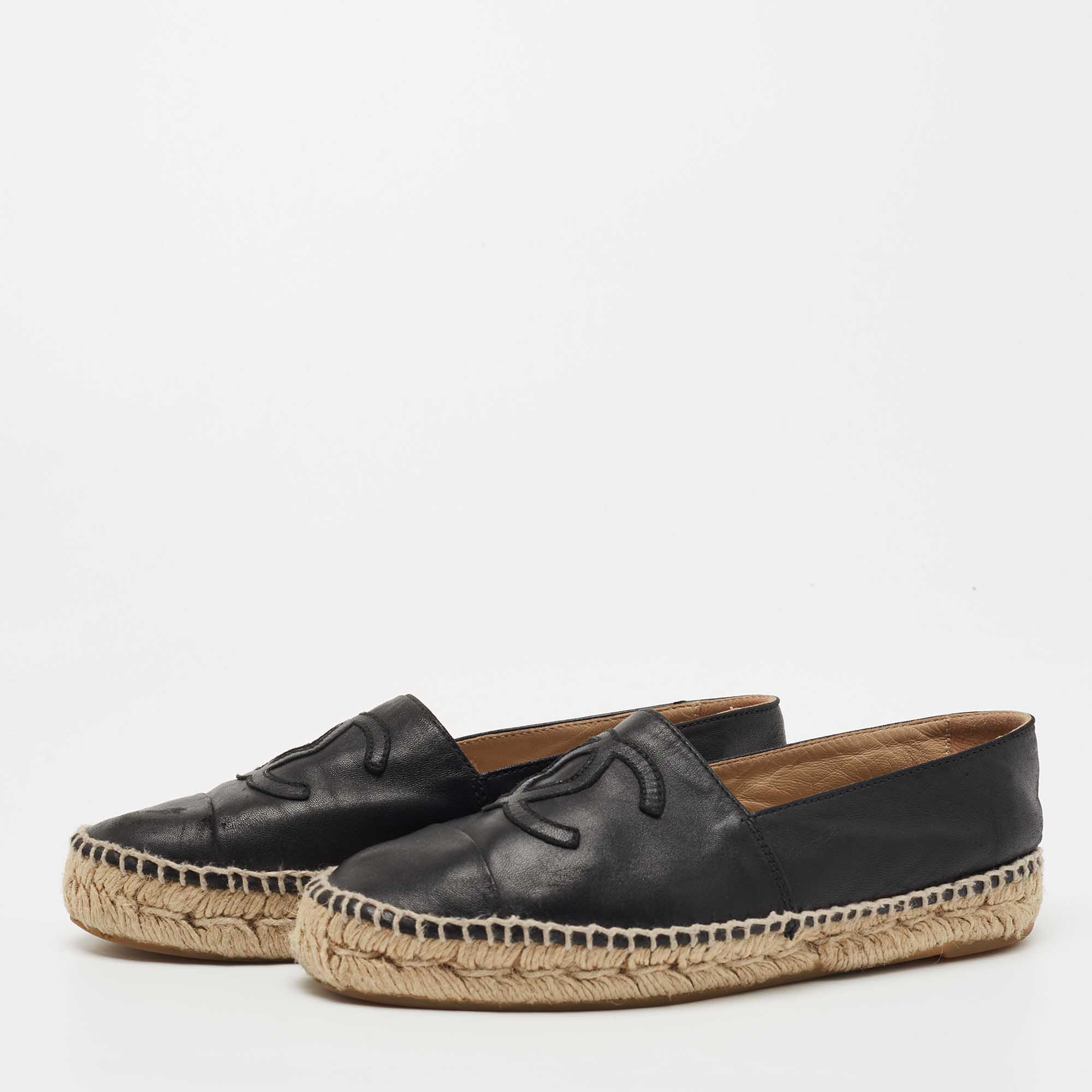 

Chanel Black Leather CC Espadrille Flats Size