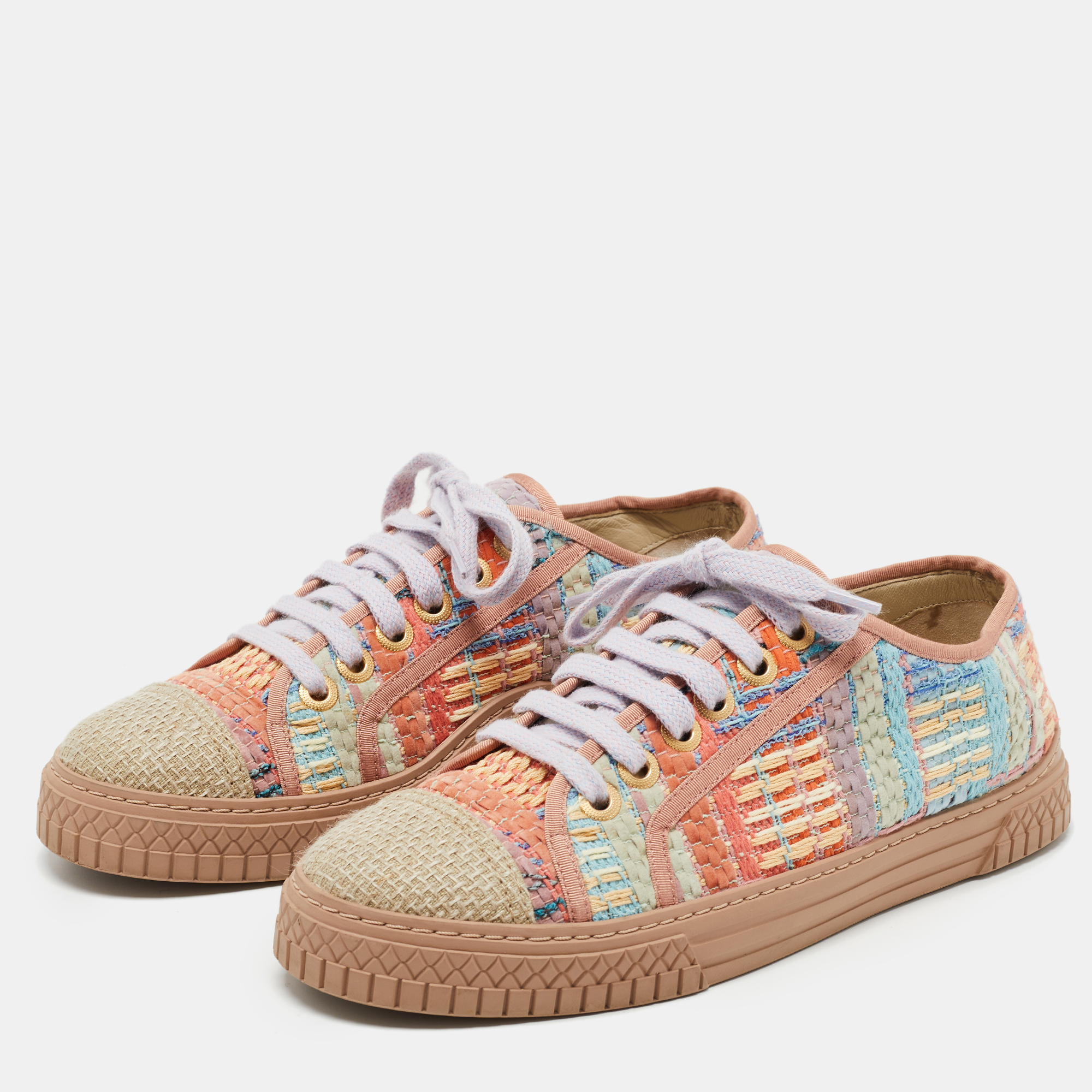 

Chanel Multicolor Tweed CC Low Top Sneakers Size