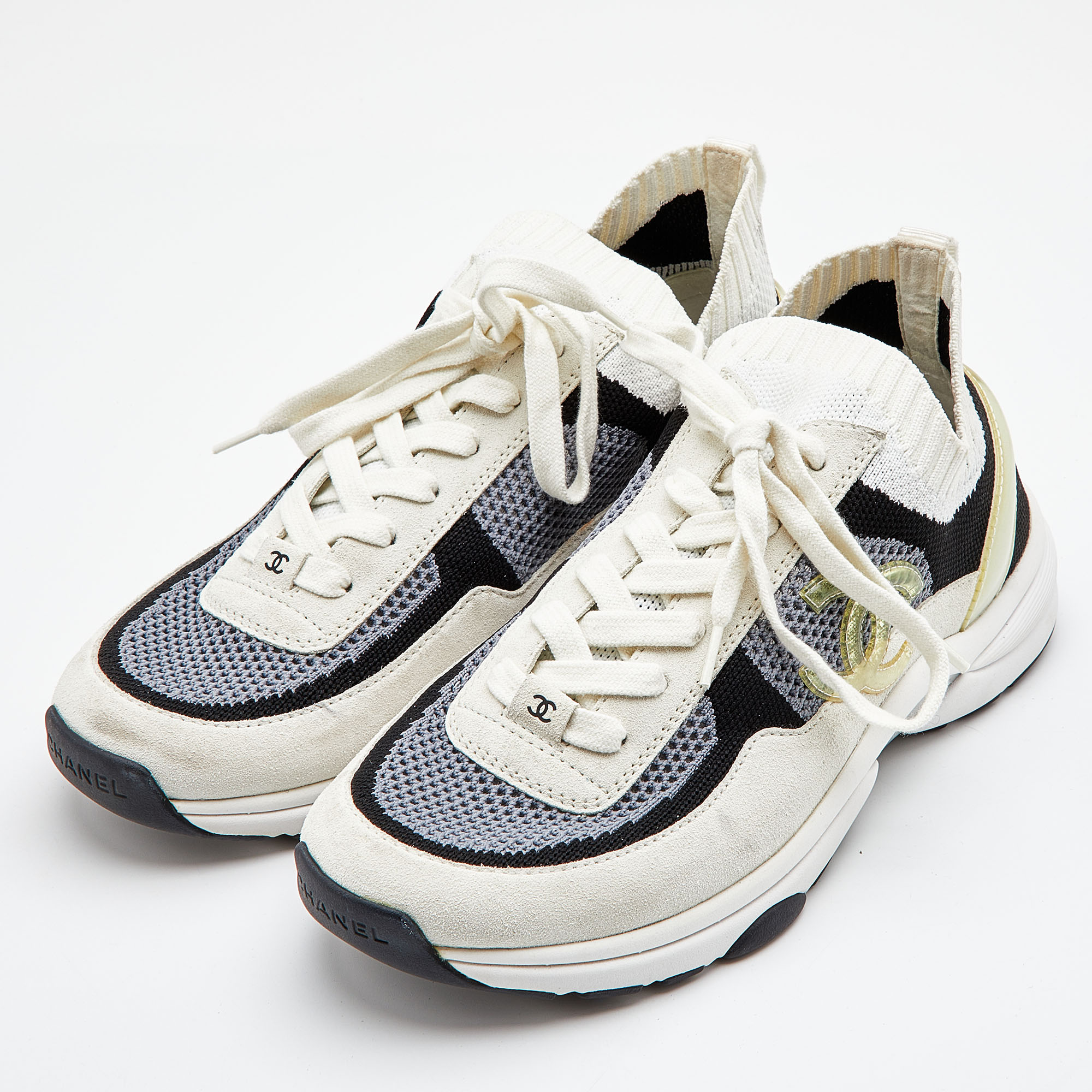 

Chanel Multicolor Knit Fabric and Suede CC Trainer Low Top Sneakers Size