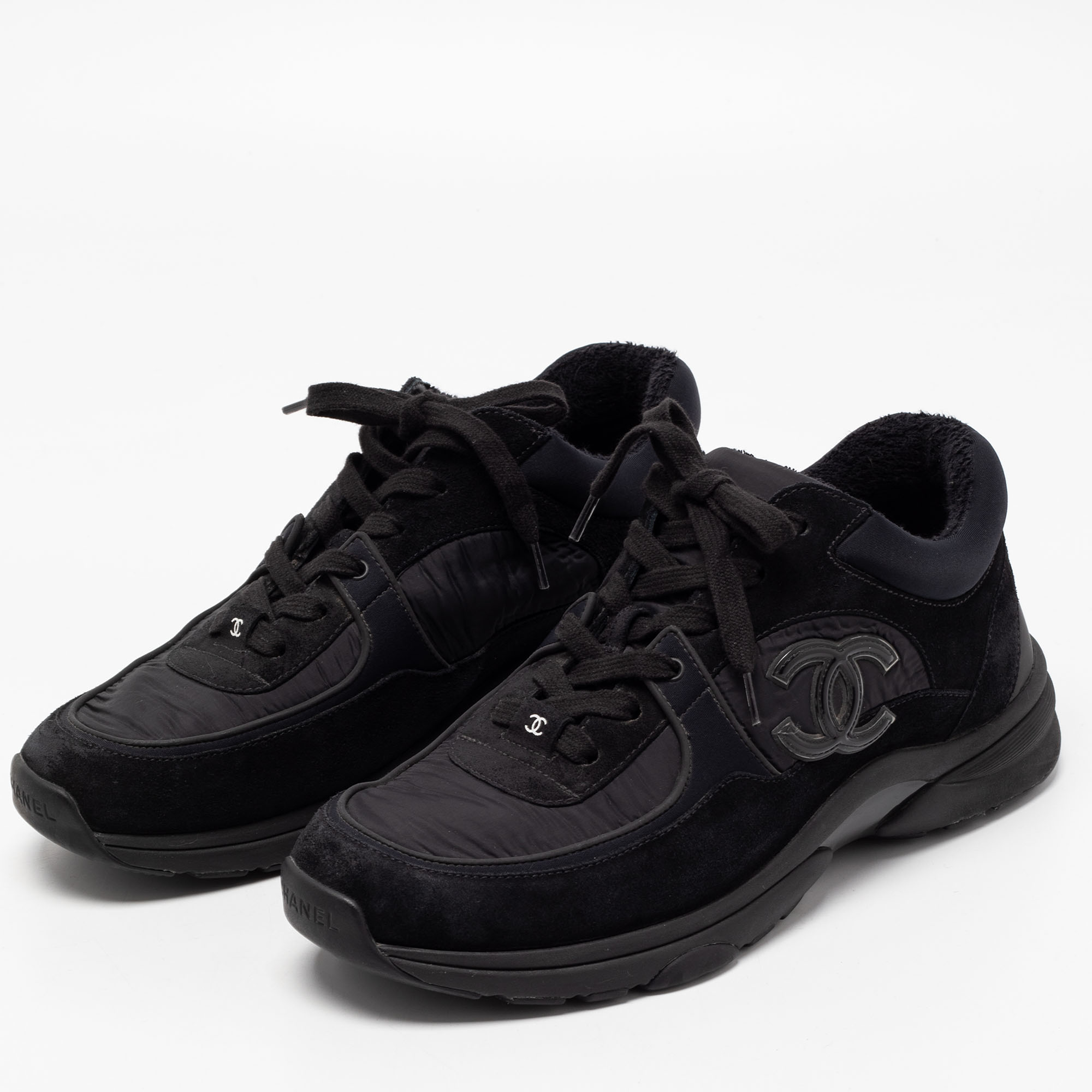 

Chanel Black Suede and Nylon CC Sneakers Size