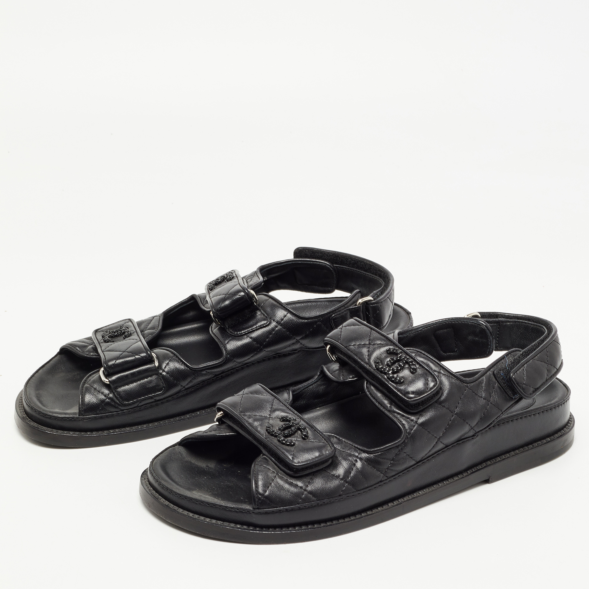Chanel - Authenticated Dad Sandals Sandal - Leather Silver Plain for Women, Never Worn, with Tag