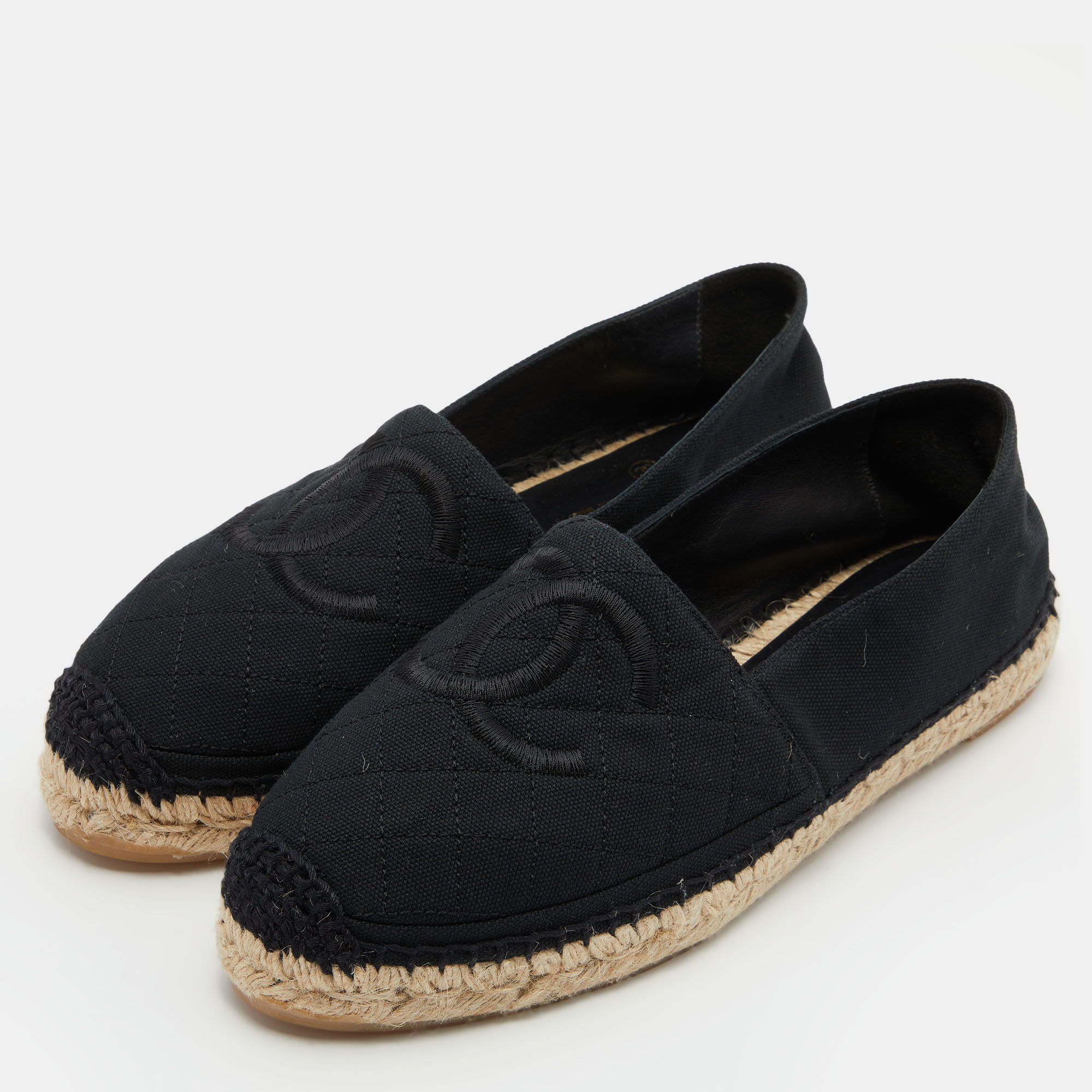 

Chanel Black Quilted Canvas Biarritz CC Espadrilles Size