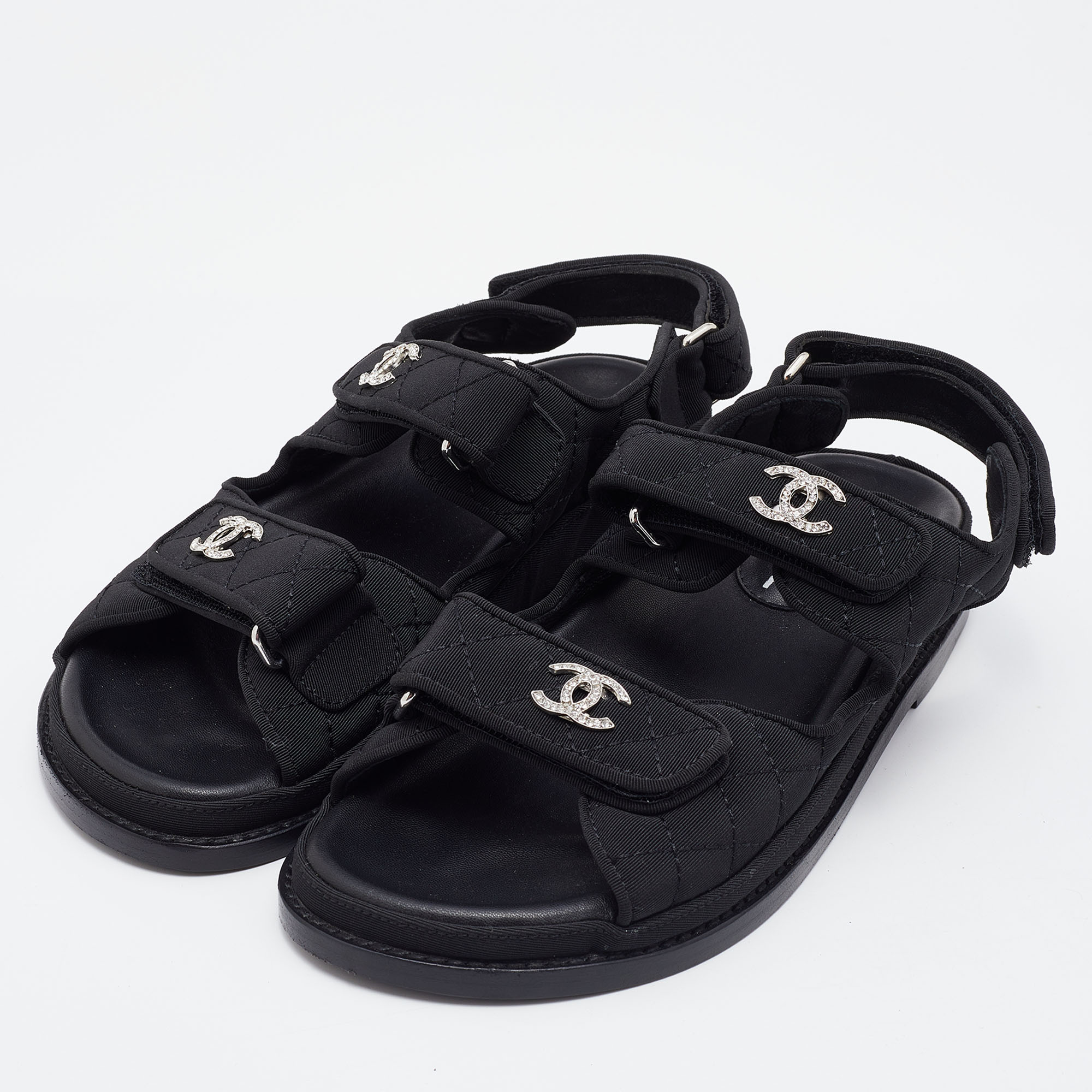 

Chanel Black Nylon Quilted CC Dad Sandals Size