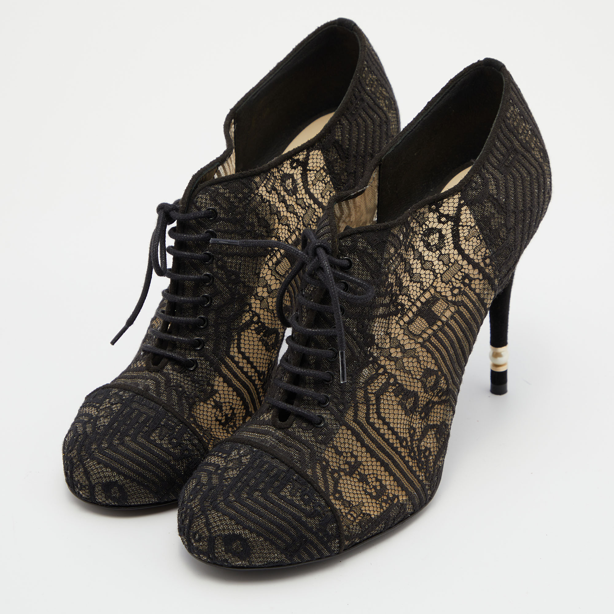 

Chanel Black Lace and Alcantara Ankle Booties Size