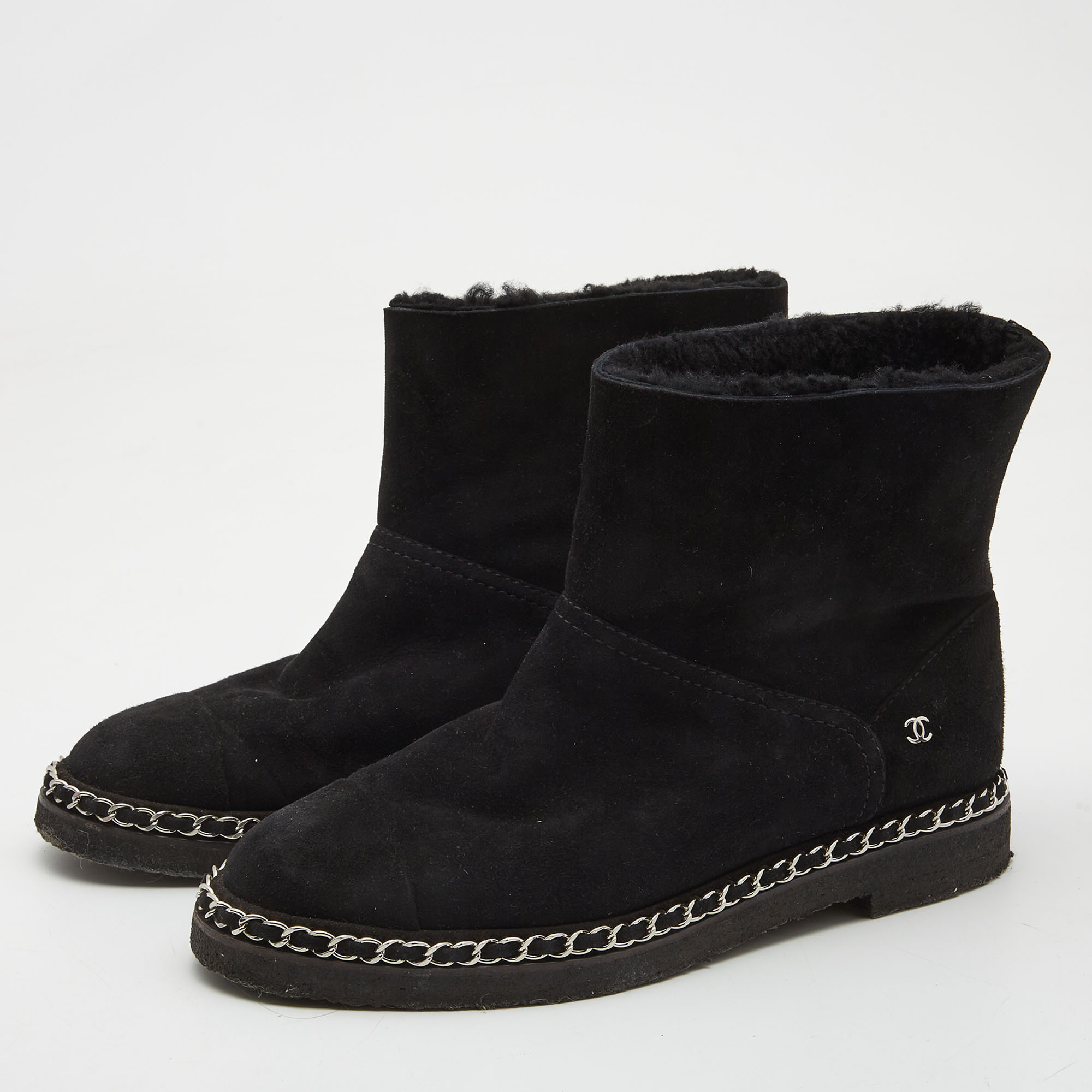 

Chanel Black Suede Chain Detail Ankle Boots Size