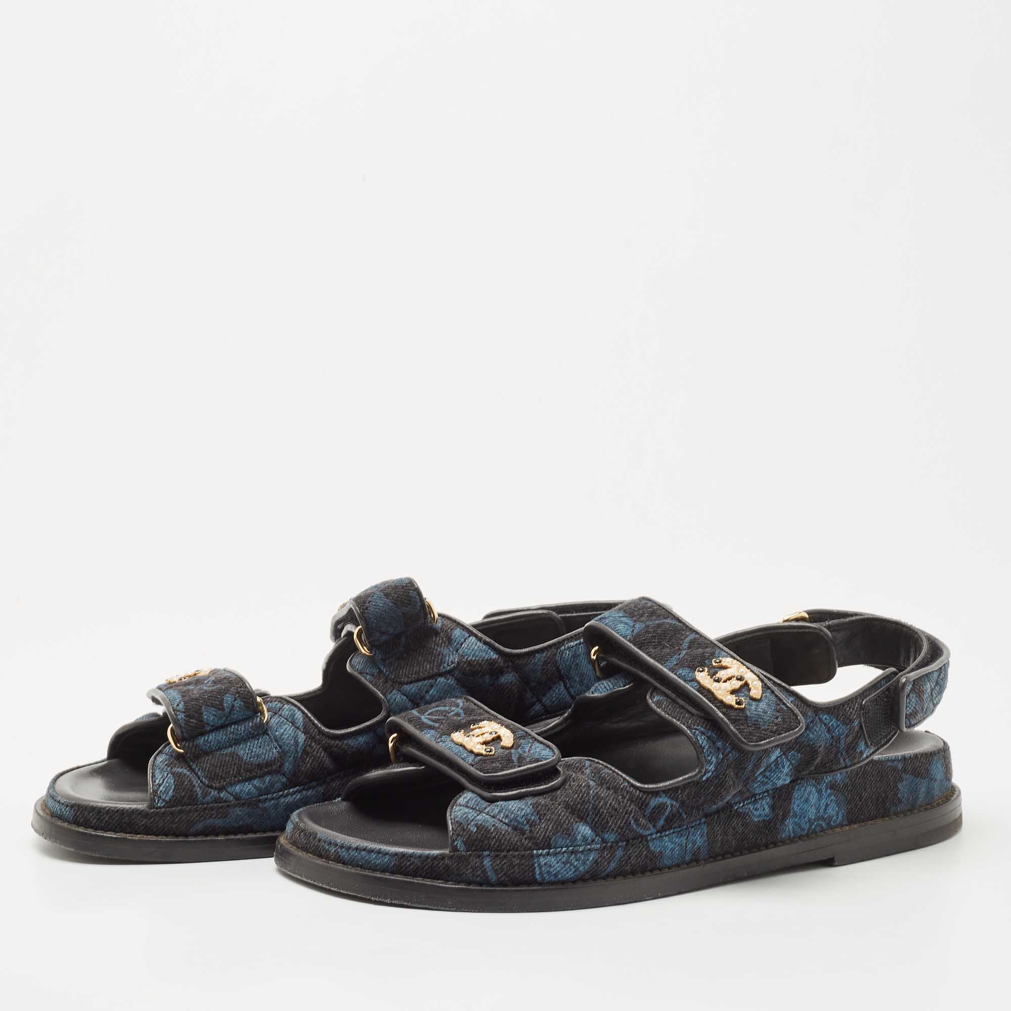 

Chanel Blue/Black Denim CC Dad Sandals Size