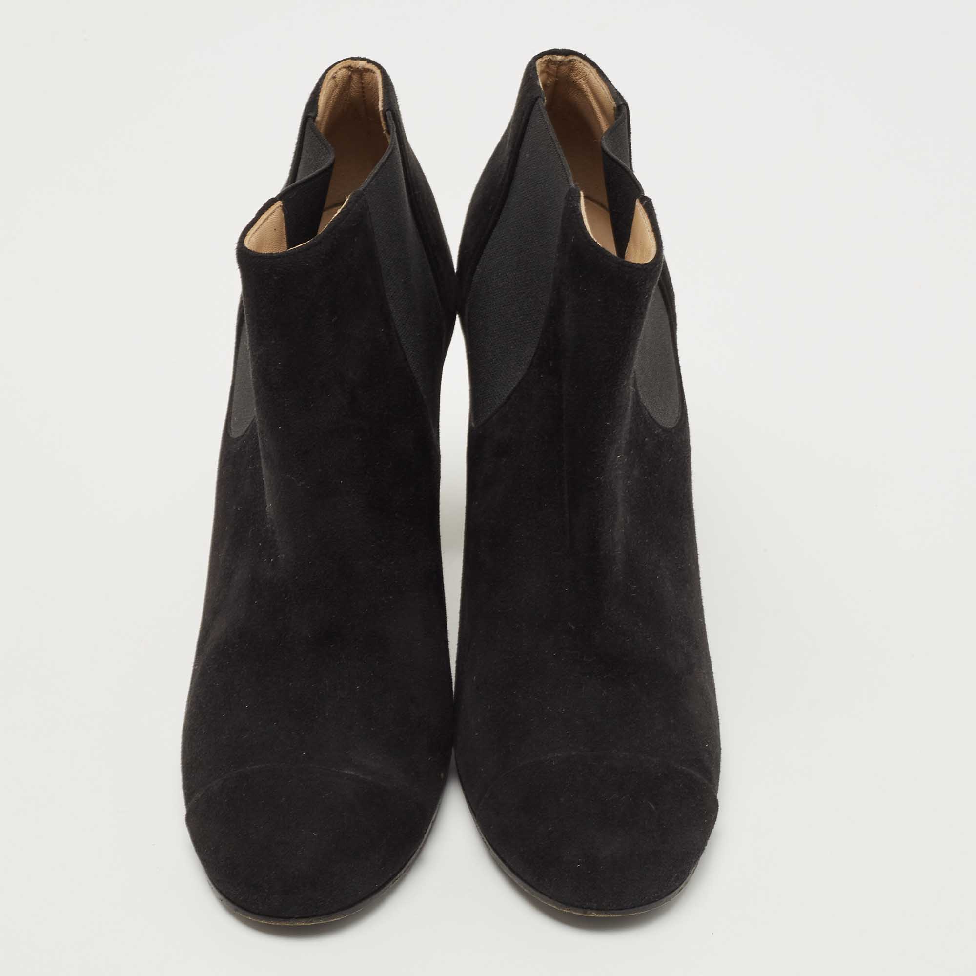 

Chanel Black Suede Cap Toe Booties Size