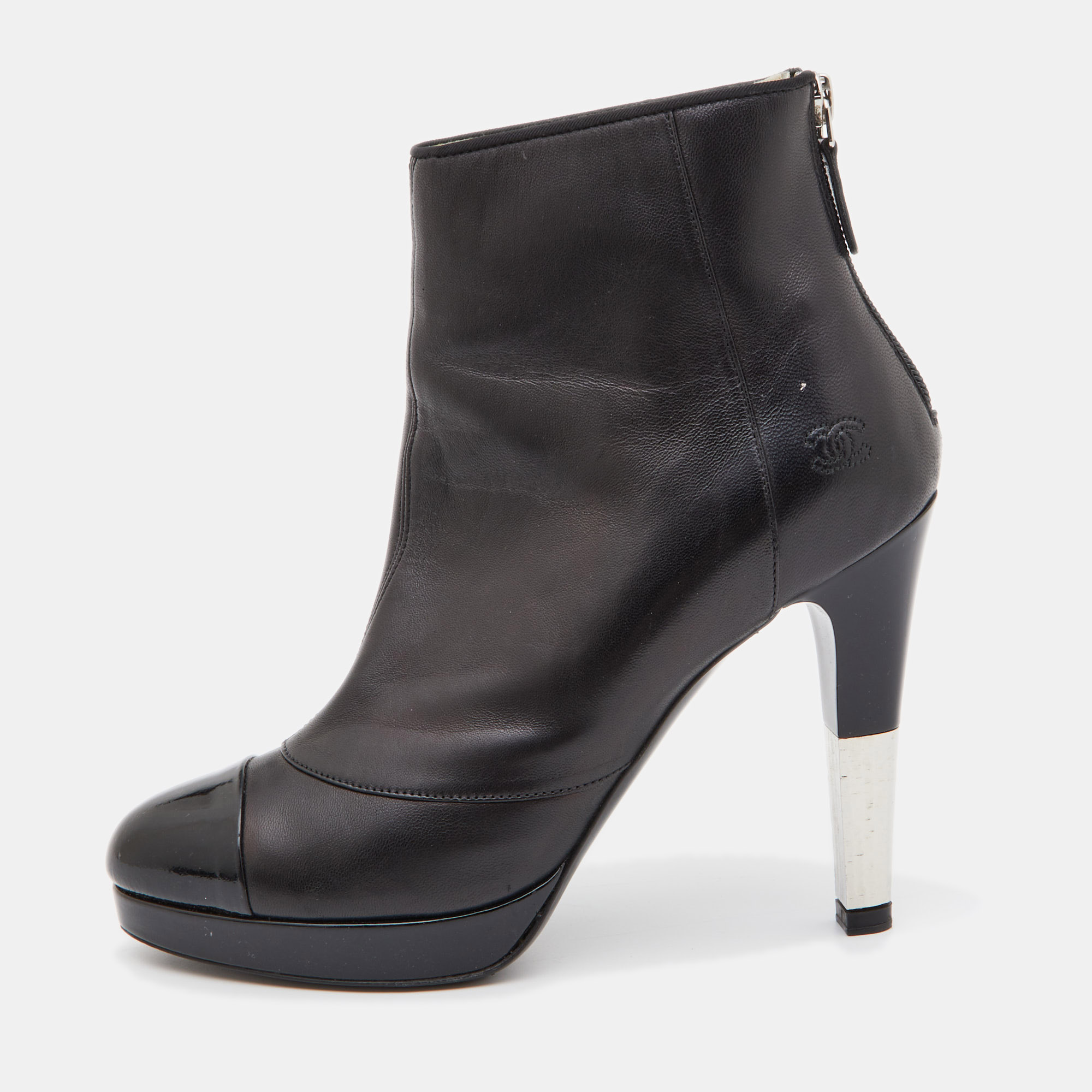 Chanel Grey tweed zip-up boots - size EU 38 ref.986588 - Joli Closet