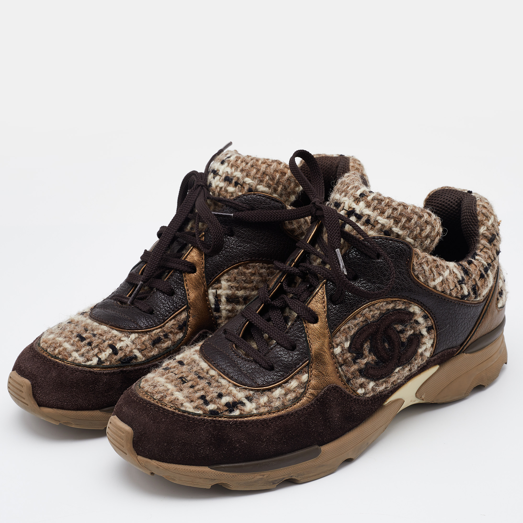 

Chanel Multicolor Tweed and Leather CC Lace Up Sneakers Size