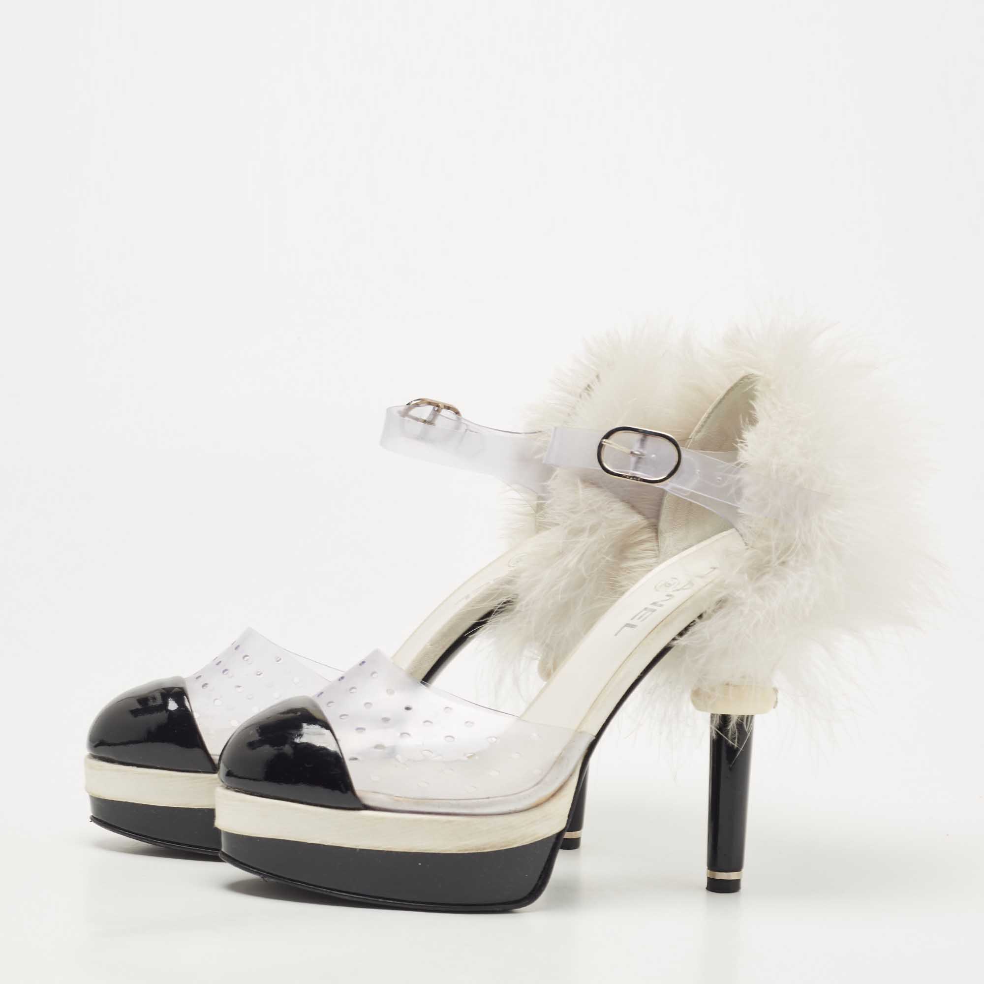 

Chanel Tricolor PVC and Patent Cap Toe Ankle Strap Sandals Size, Black