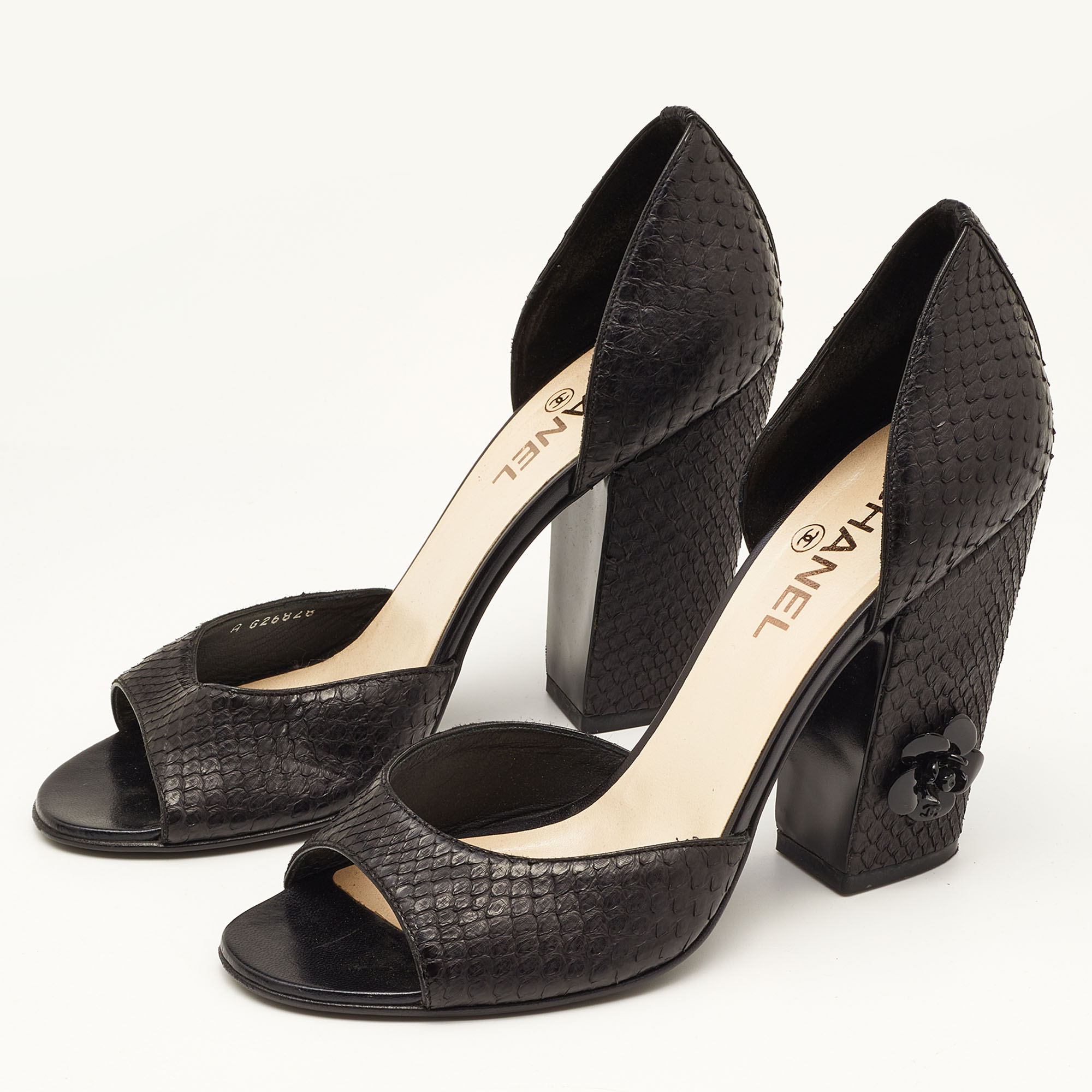 

Chanel Black Python D’orsay Block Heel Pumps Size