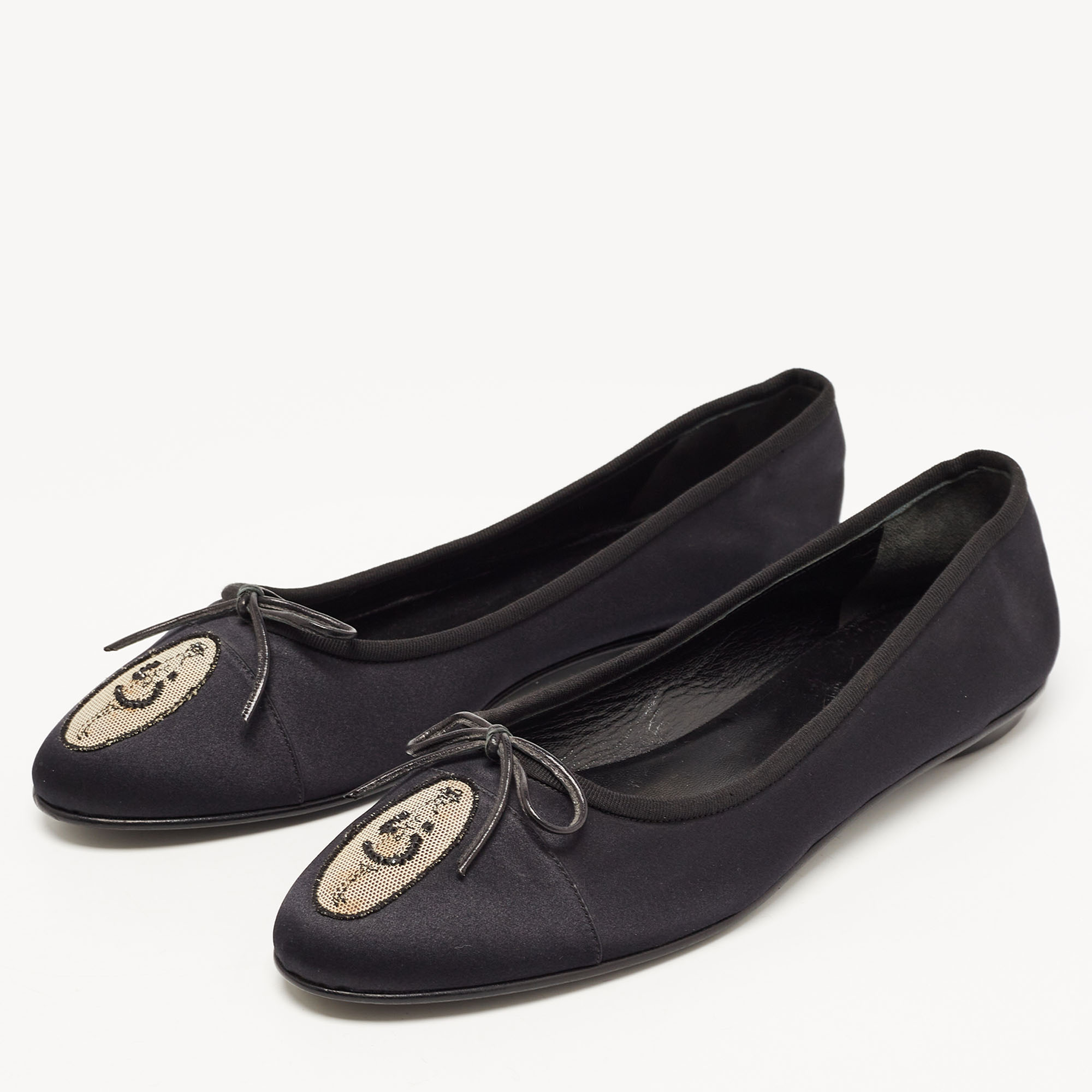 

Chanel Black Satin Ballet Flats Size