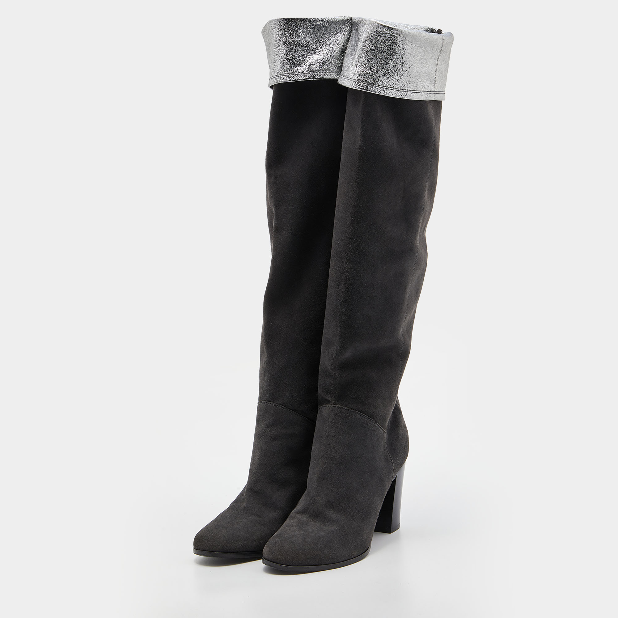

Chanel Grey Suede and Leather Knee Length Boots Size