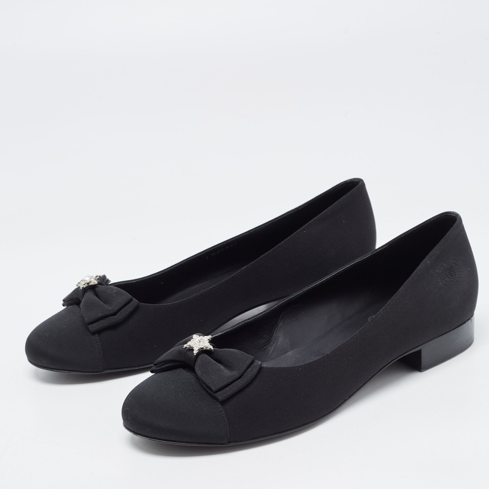 

Chanel Black Canvas CC Cap Toe Bow Ballet Flats Size