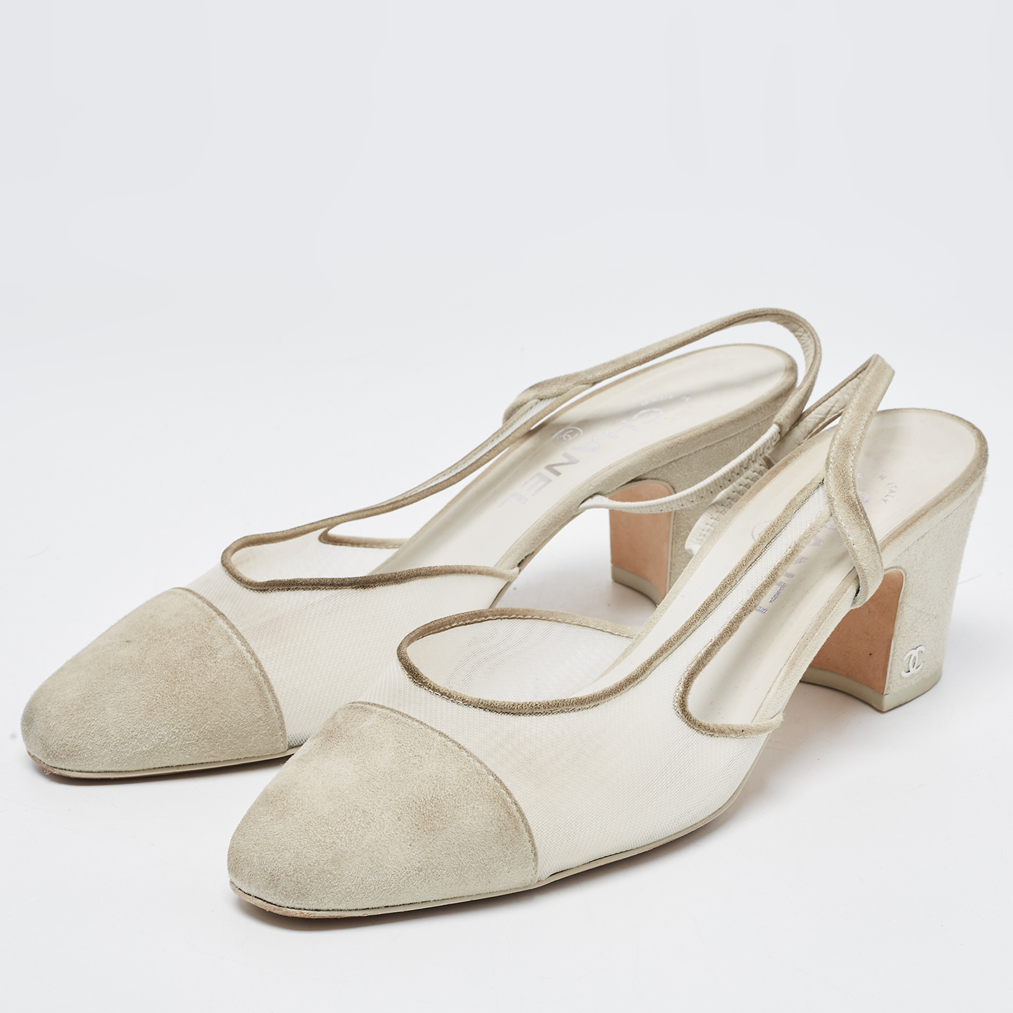 

Chanel Grey Suede and Mesh Slingback CC Cap Toe Pumps Size