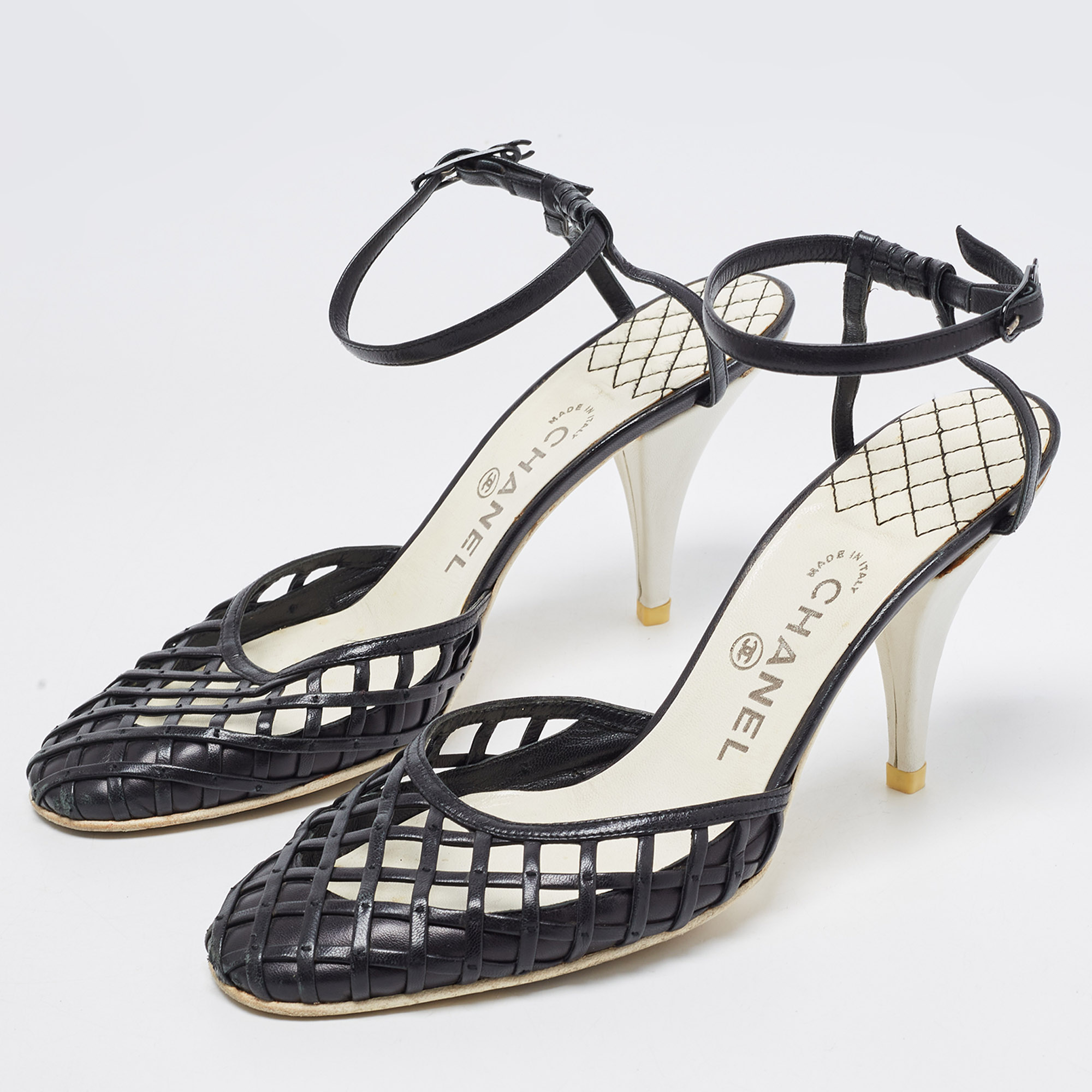 

Chanel Black Leather CC Ankle Strap Pumps Size