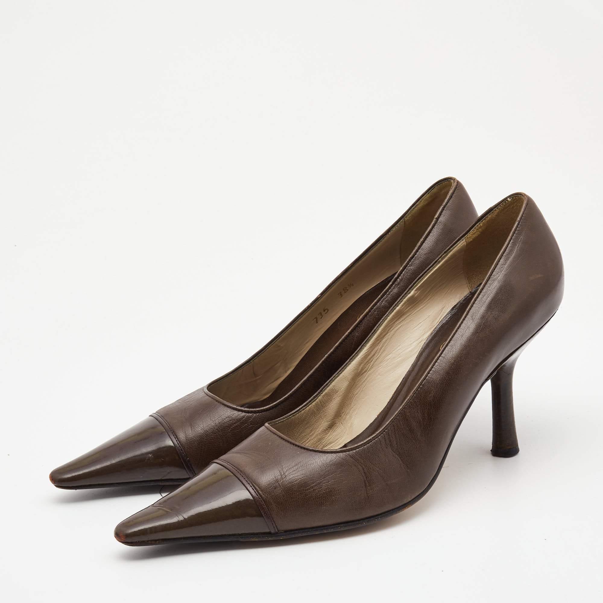 

Chanel Brown Leather Pointed Cap Toe Pumps Size