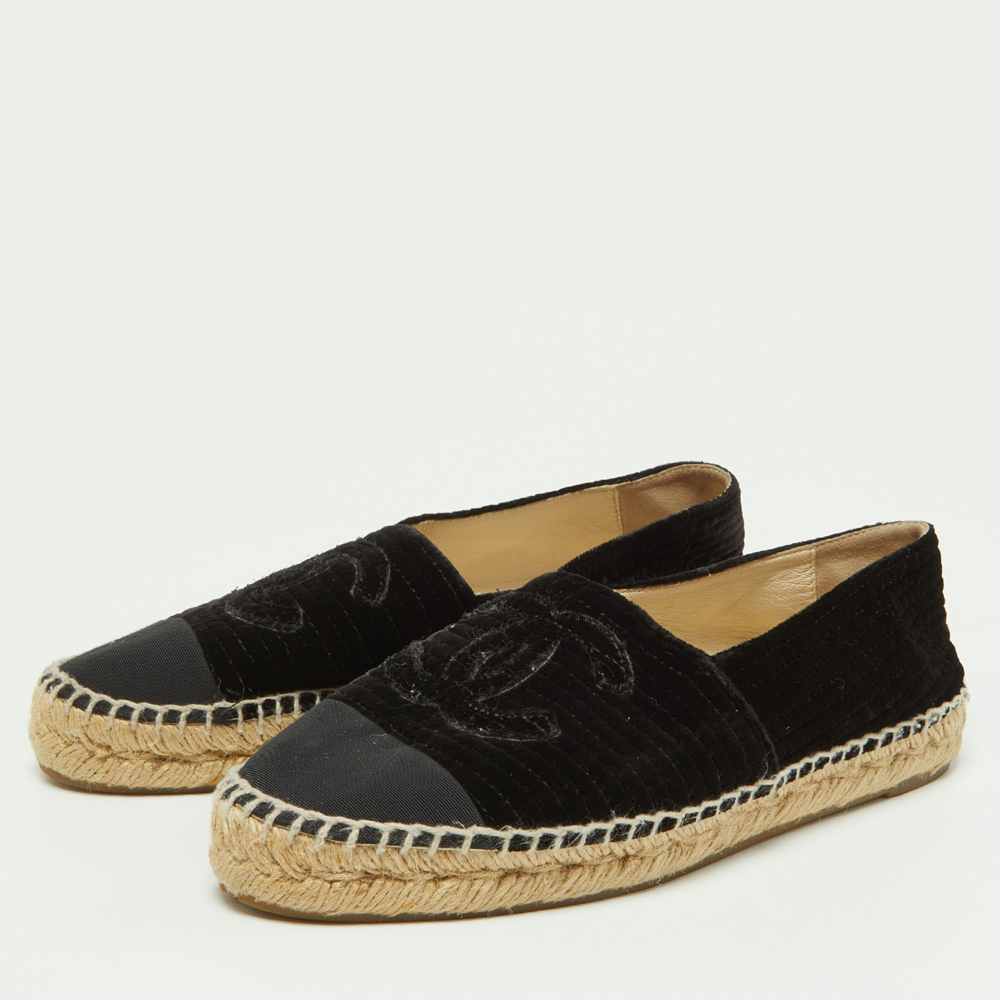 

Chanel Black Velvet and Fabric CC Espadrille Flats Size