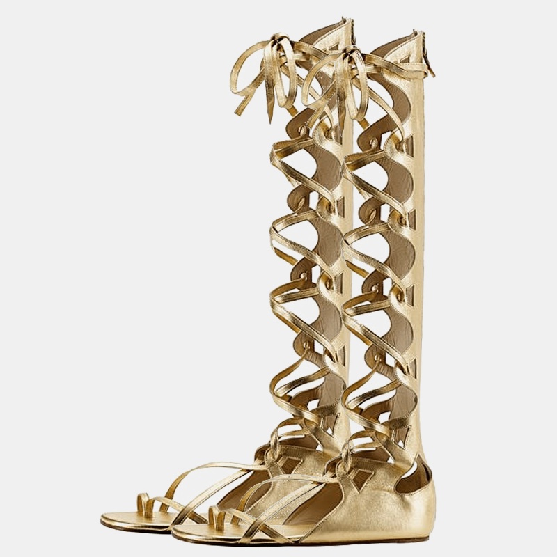 

Chanel Metallic Gold Leather Gladiator Flat Sandals Size