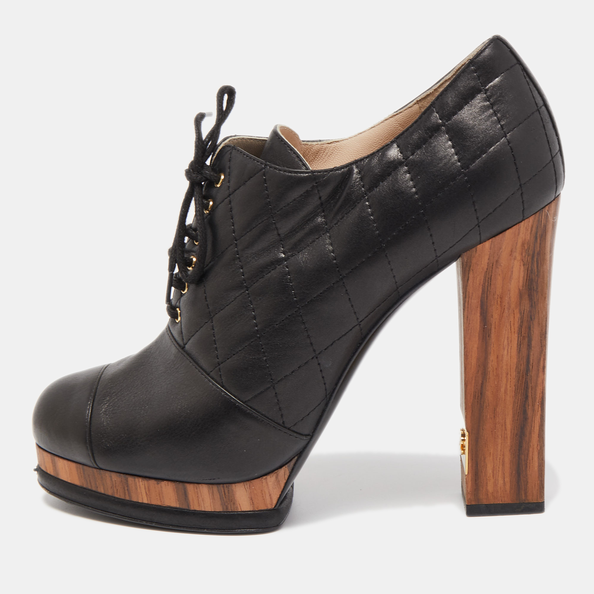 Chanel Black Leather Platform Wooden Clogs Size 40 For Sale at