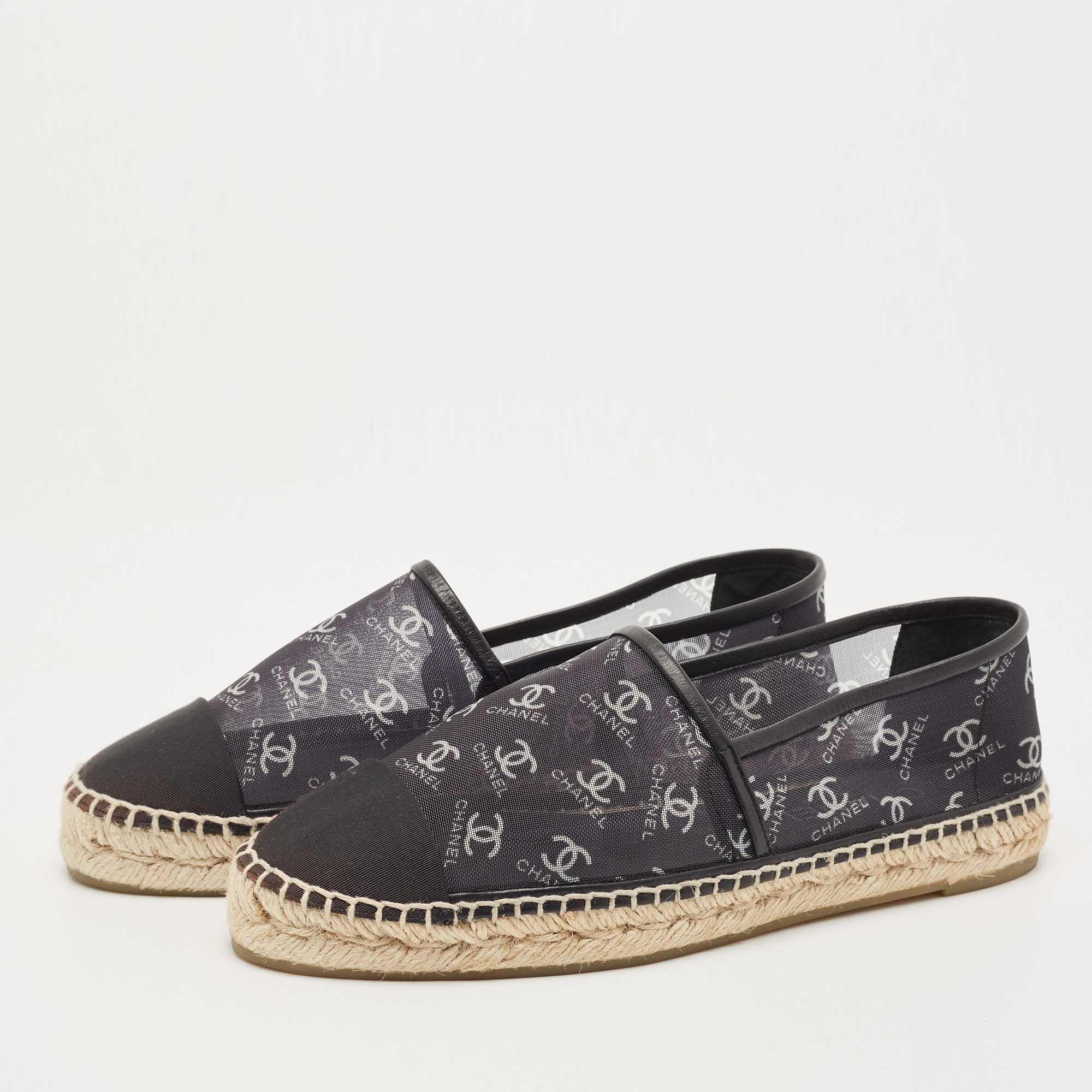 

Chanel Black Mesh CC Cap Toe Espadrille Flats Size