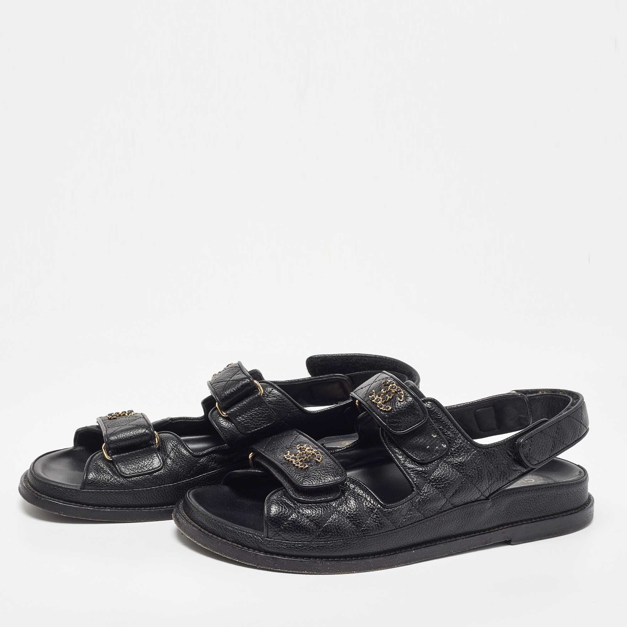 

Chanel Black Quilted Leather CC Dad Sandals Size