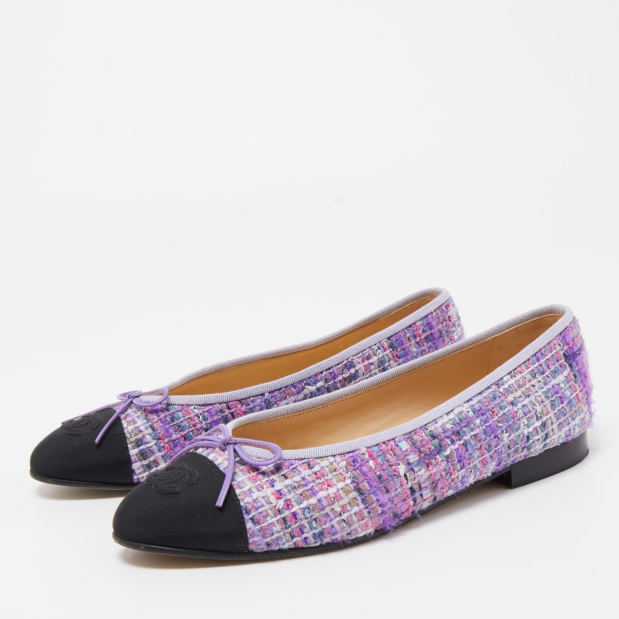 

Chanel Multicolor Tweed and Canvas CC Ballet Flats Size