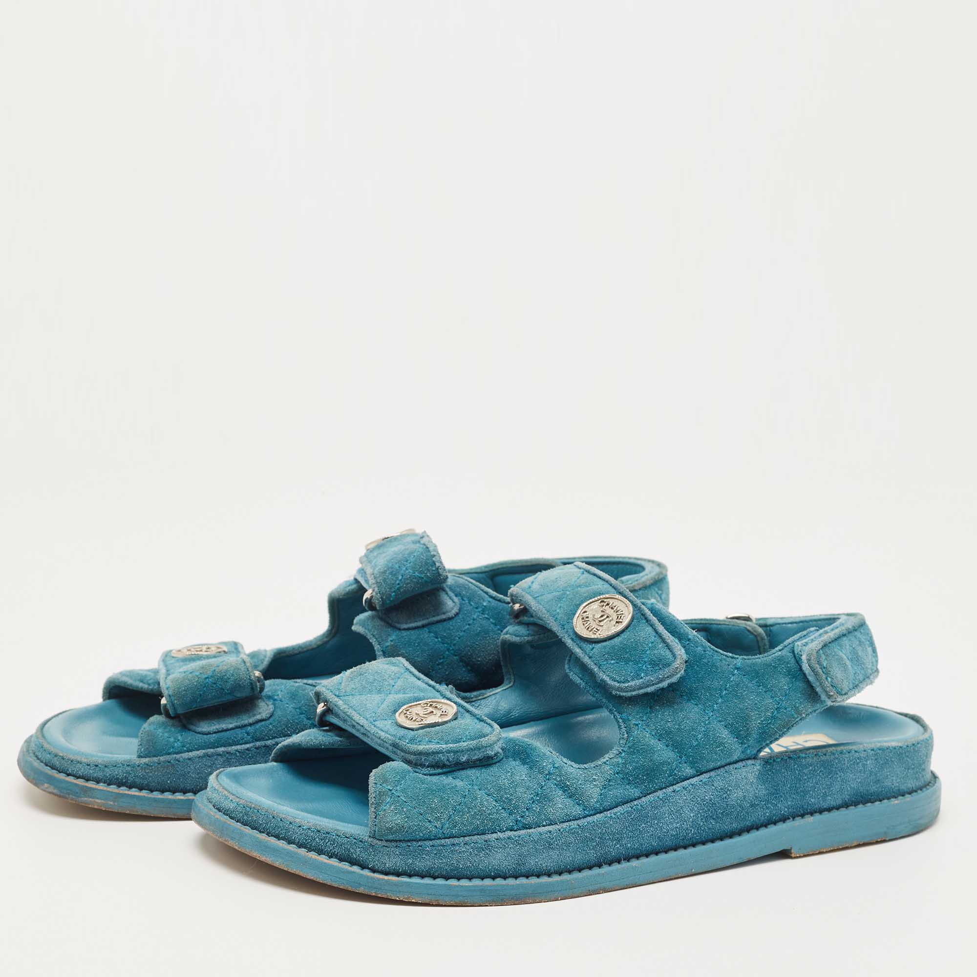 

Chanel Blue Quilted Suede Dad Sandals Size