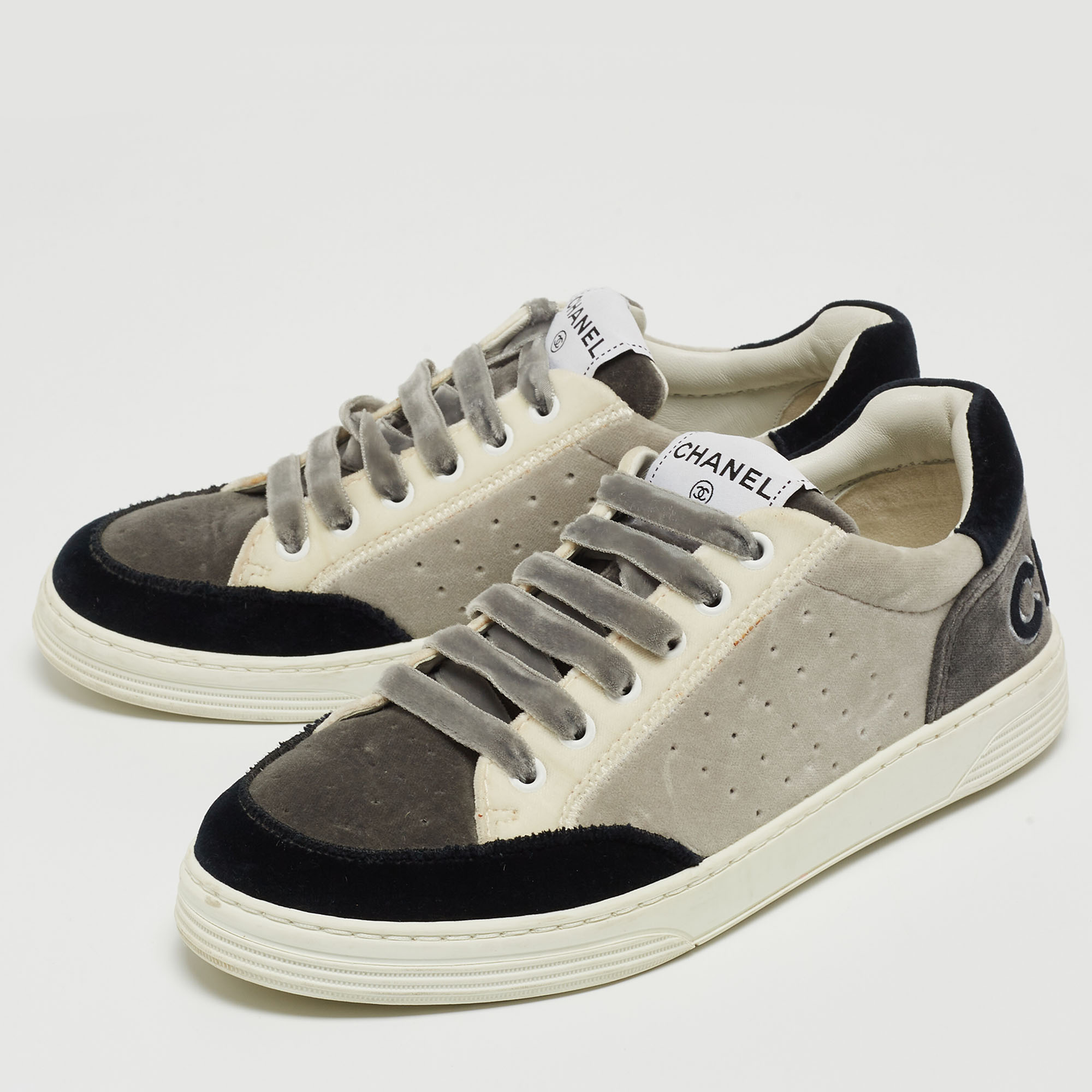 

Chanel Tricolor Velvet Low Top Sneakers Size, Grey