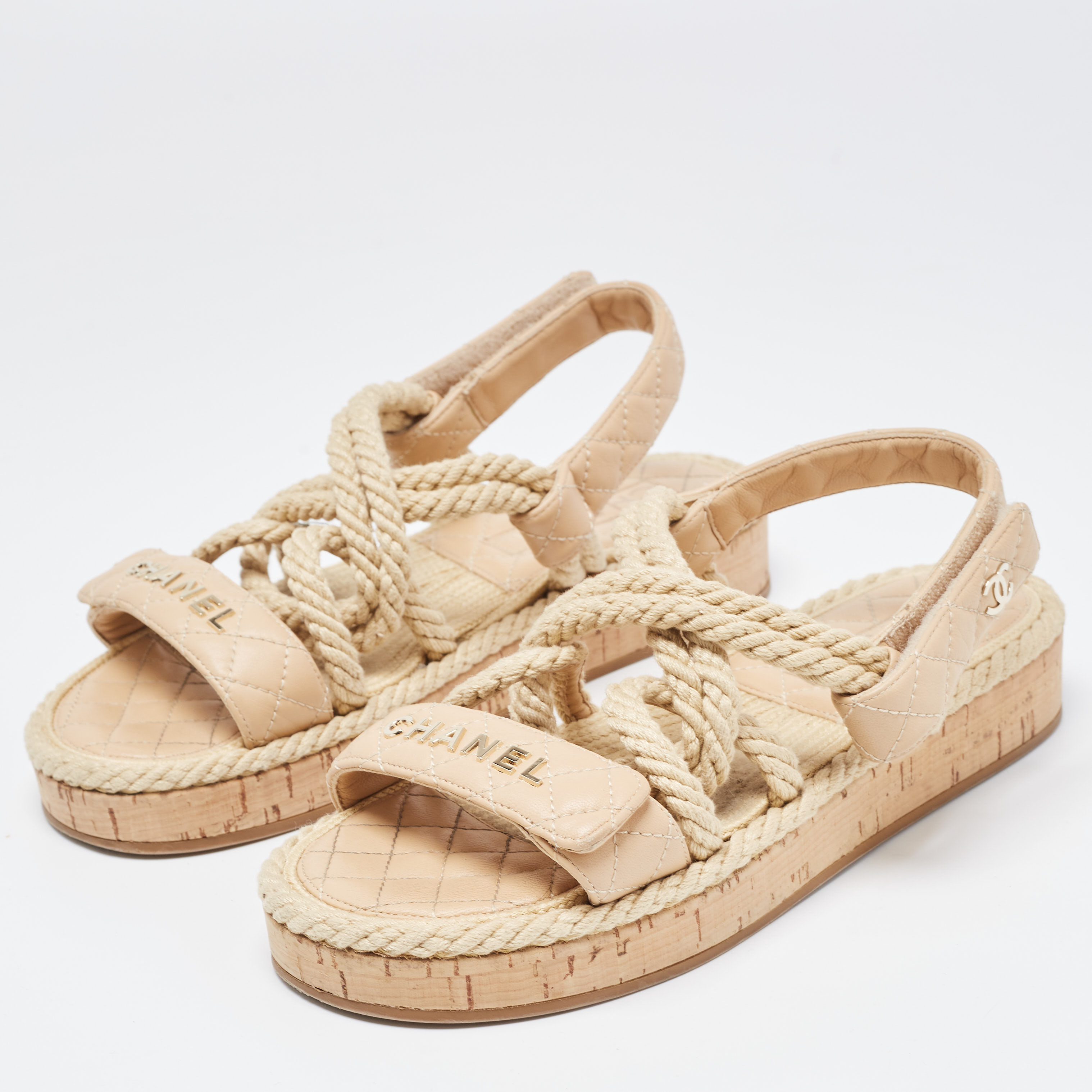 

Chanel Beige Leather and Rope Slingback Espadrille Sandals Size