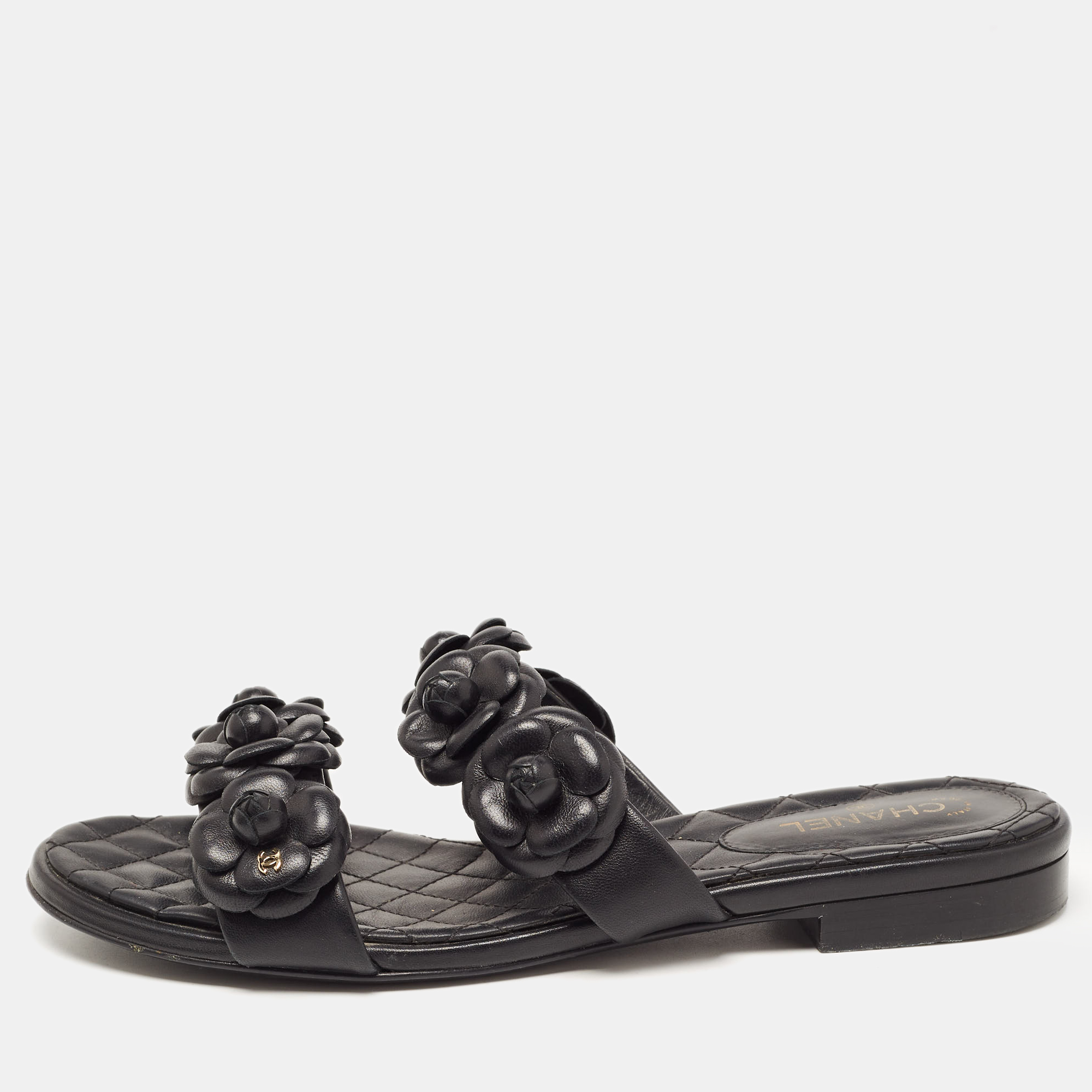 chanel thong sandals black 7
