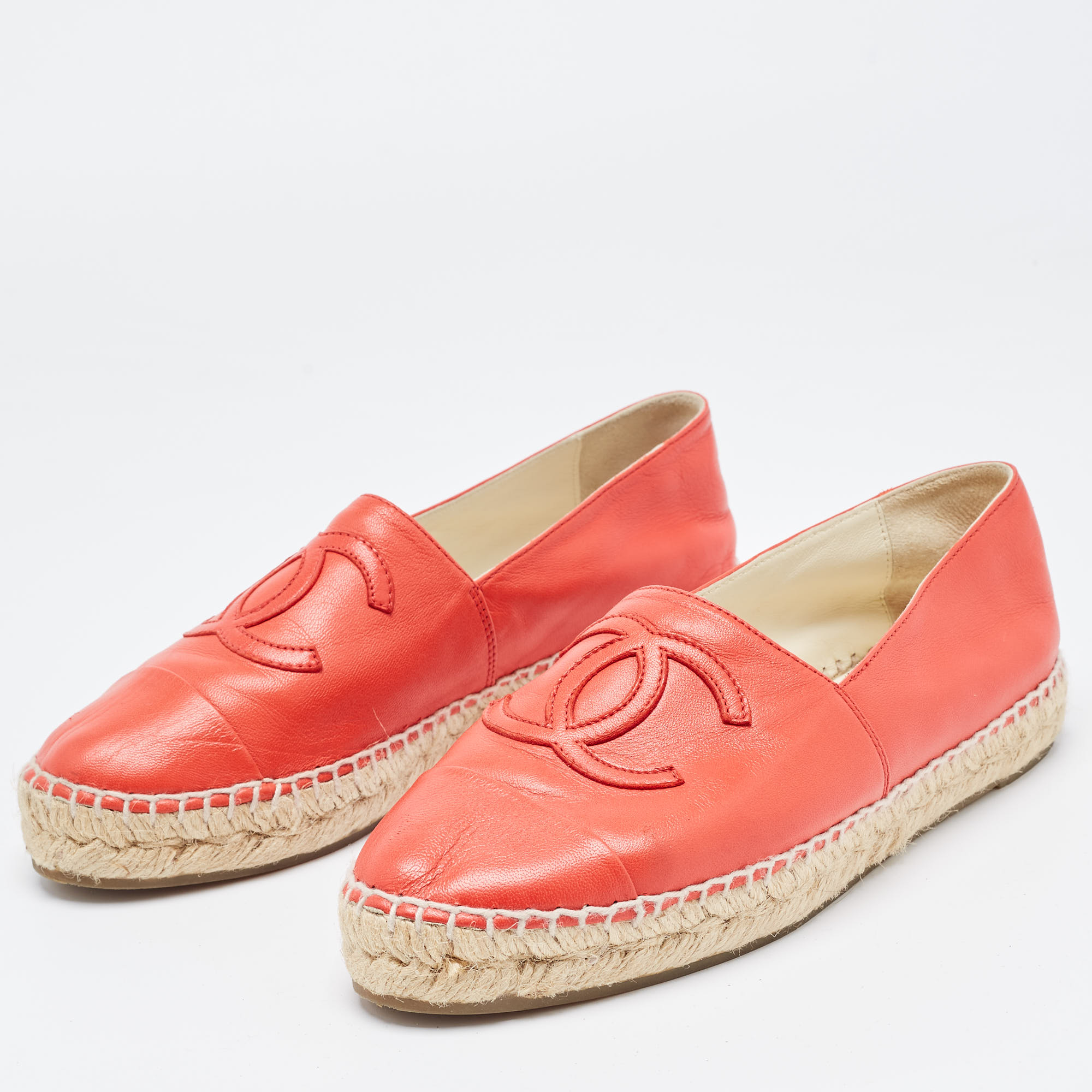 

Chanel Red Leather CC Espadrille Flats Size