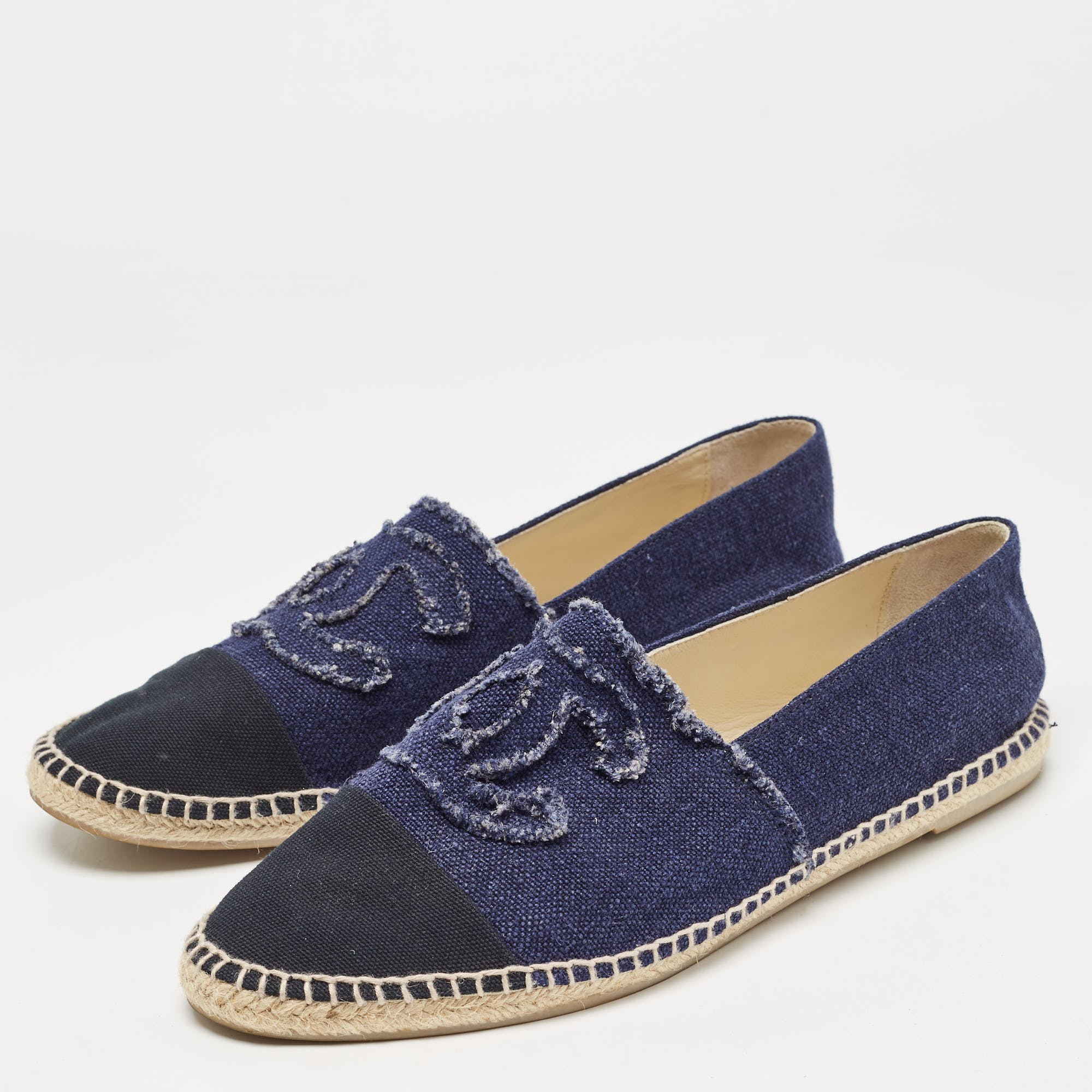 

Chanel Blue/Black Denim CC Espadrille Flats Size, Navy blue