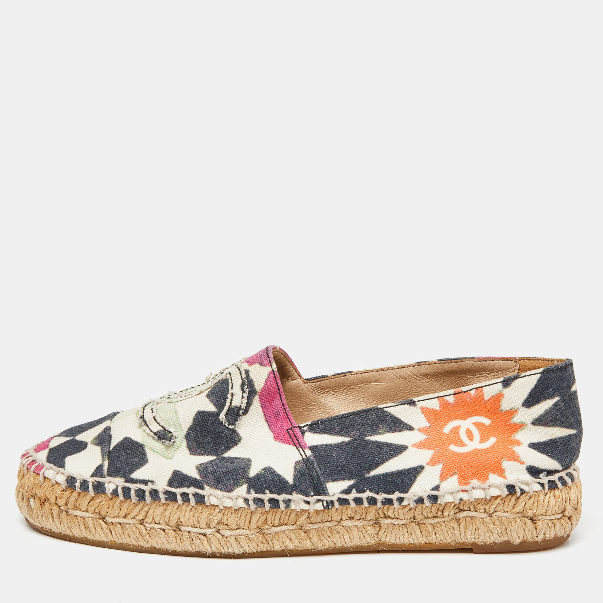 

Chanel Multicolor Printed Canvas CC Espadrille Flats Size