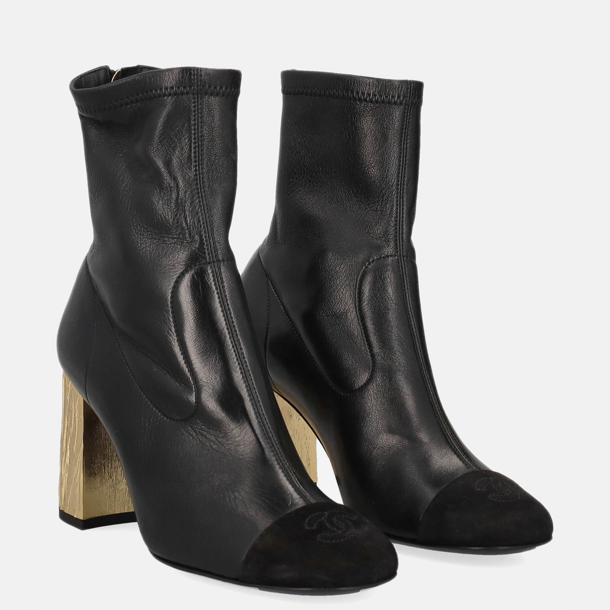 

Chanel Women's Leather Ankle Boots - Black - EU