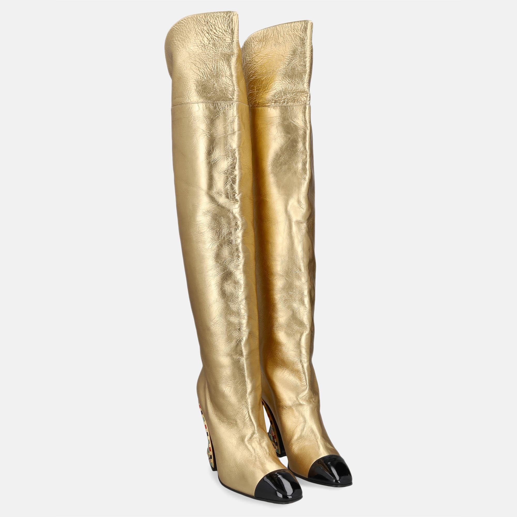 

Chanel Women's Leather Boots - Gold - EU