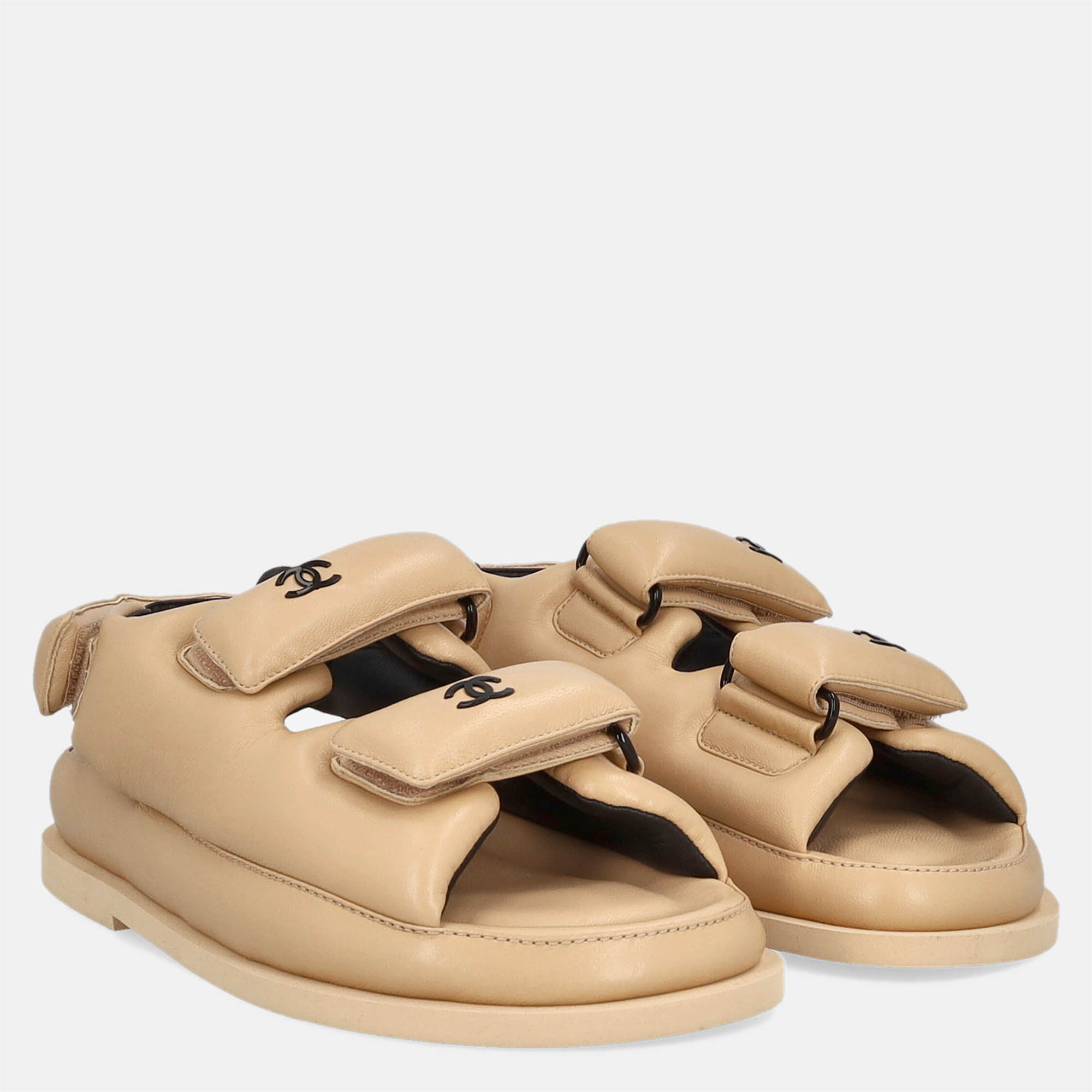 Chanel Women's Leather Sandals - Beige - EU