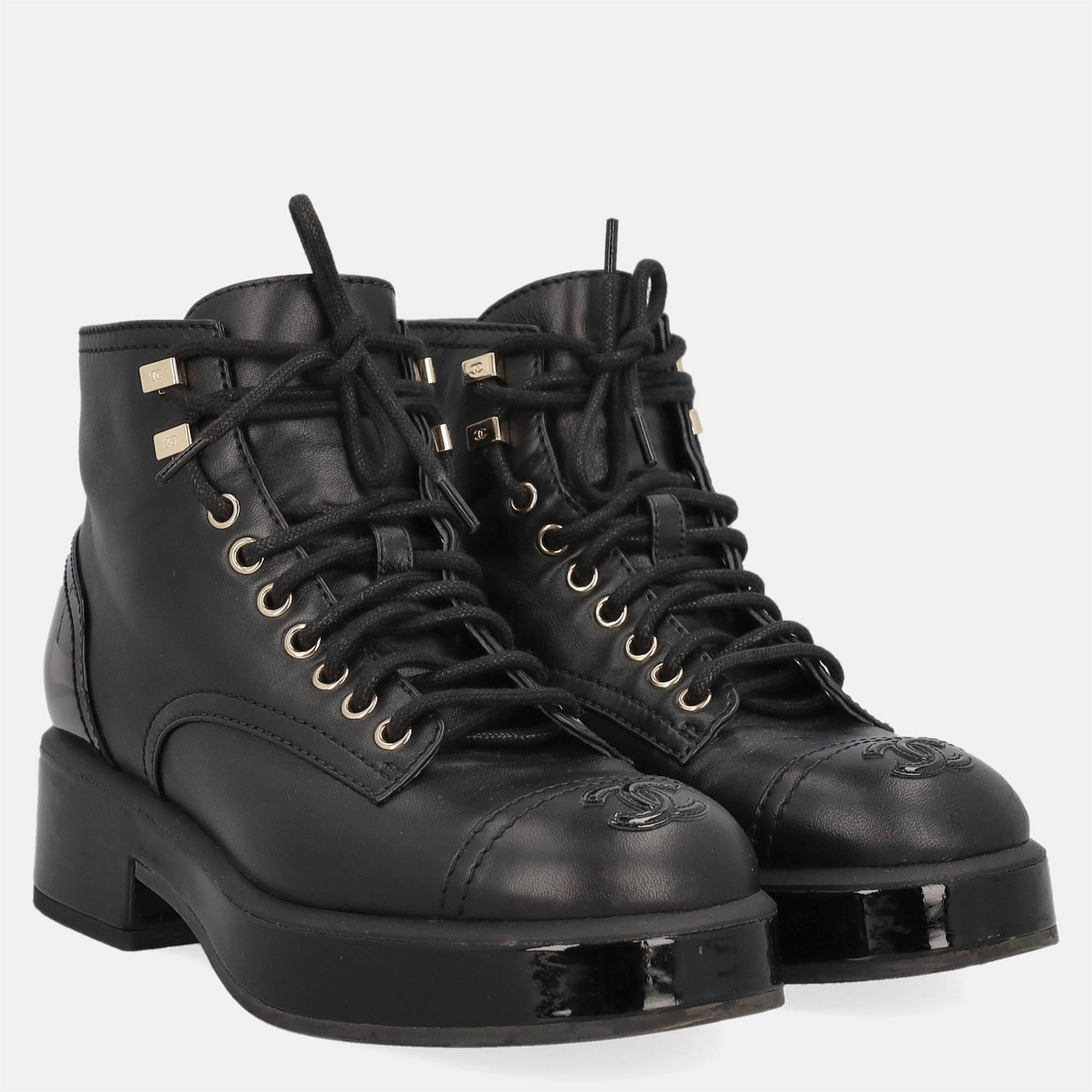 

Chanel Women's Leather Ankle Boots - Black - EU