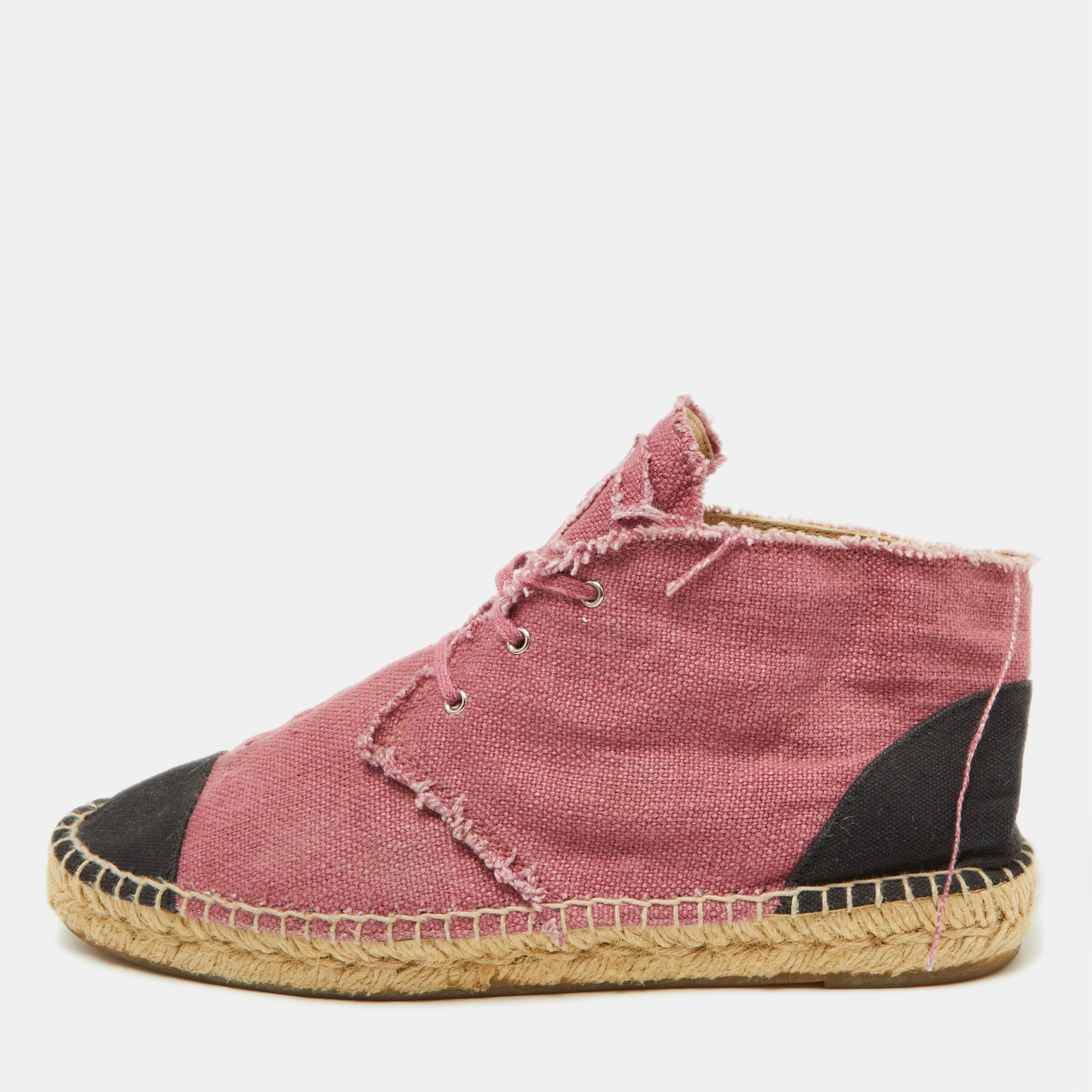 Pre-owned Chanel Pink/black Canvas Cc High Top Espadrille Flats Size 42