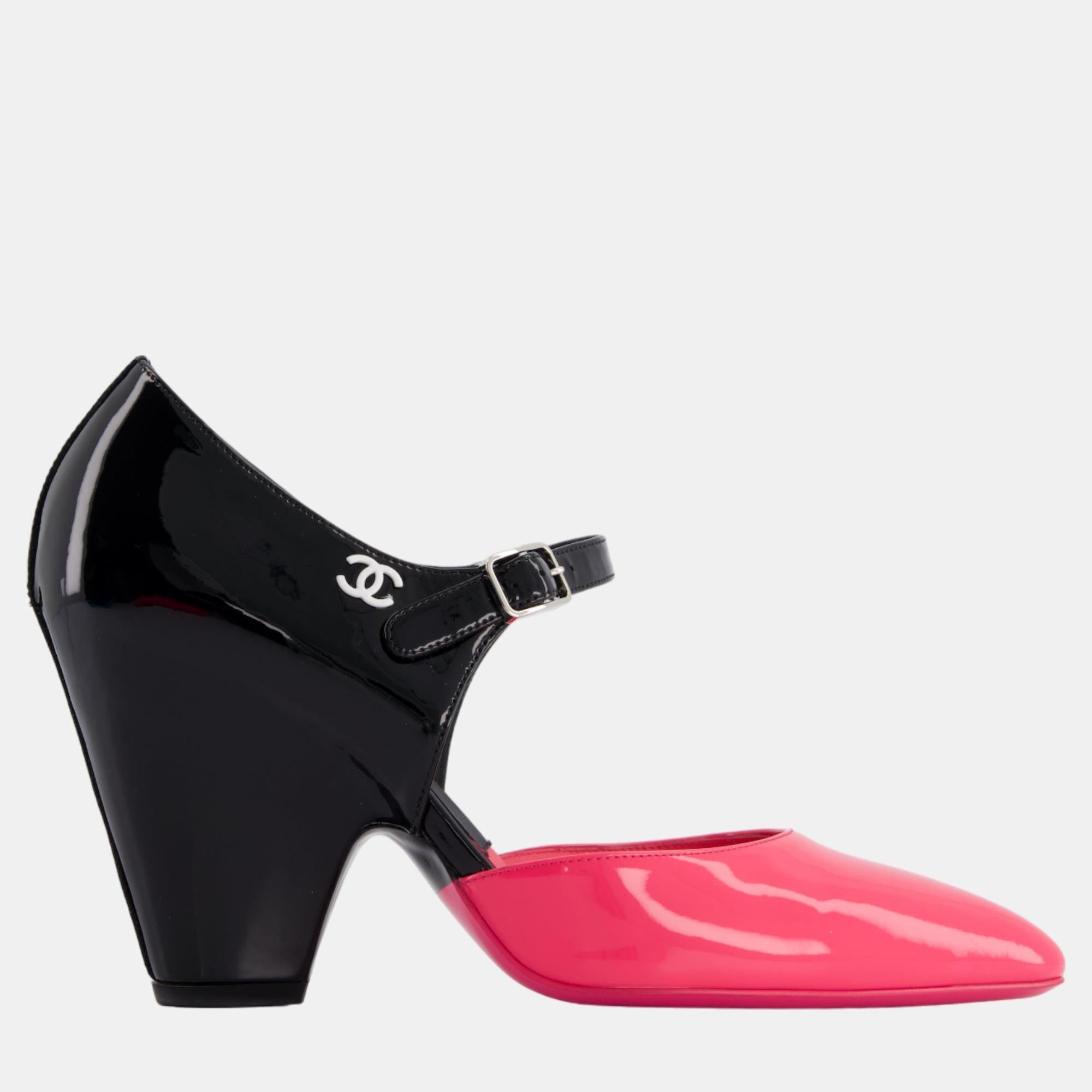 

Chanel Black and Pink Patent Leather Mary Jane Heels Size EU