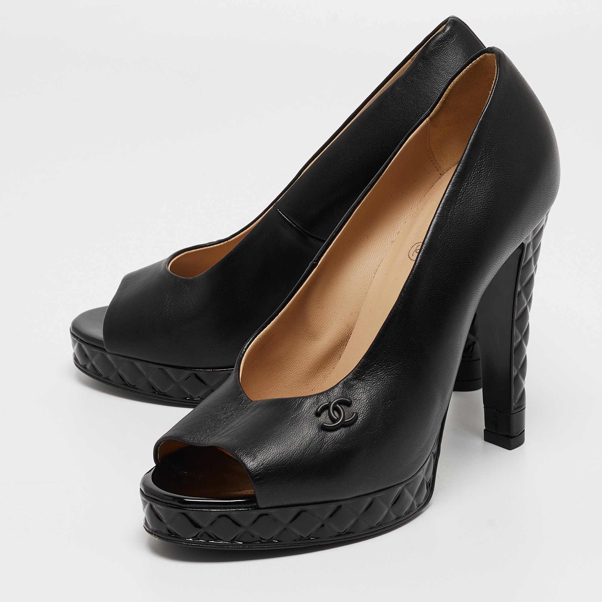 

Chanel Black Leather Peep Toe Pumps Size